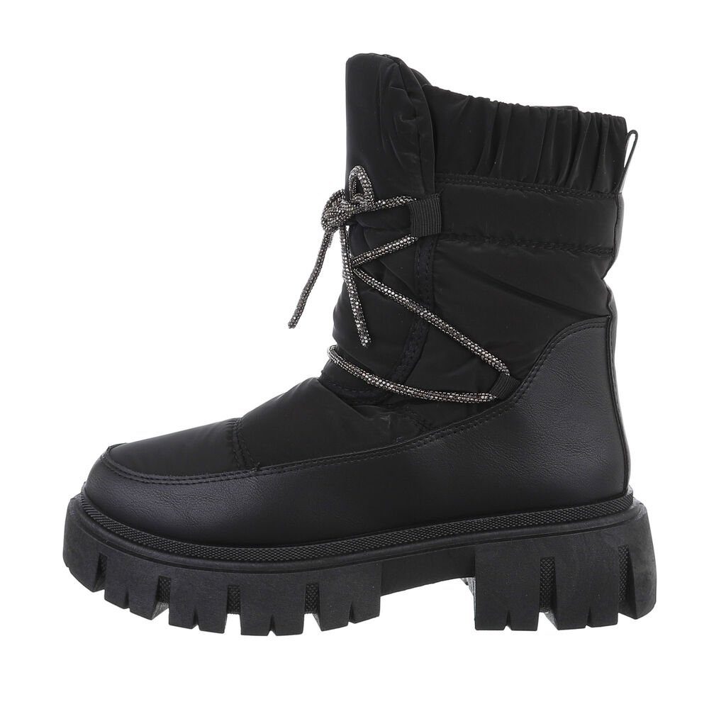 Ital-Design Damen Snowboots Freizeit Stiefelette Blockabsatz Plateaustiefeletten in Schwarz