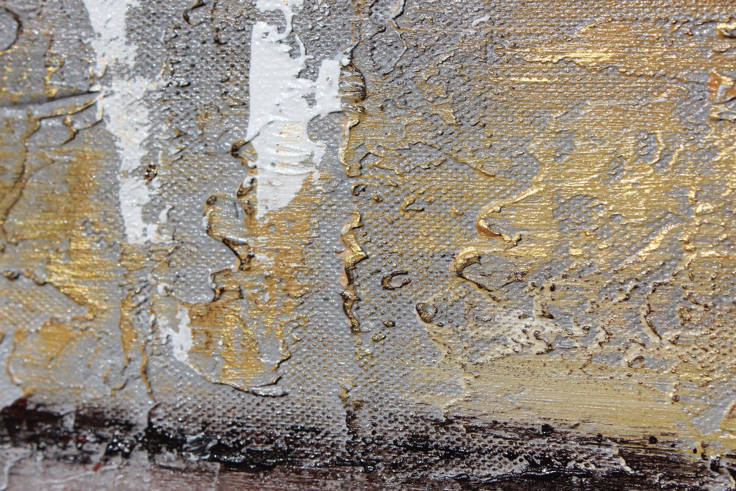 YS-Art Gemälde Goldene Schattenfugenrahmen Köstchen Abstraktion, Handgemalt auf Ohne Abstrakt Abstraktion, Leinwand Gold