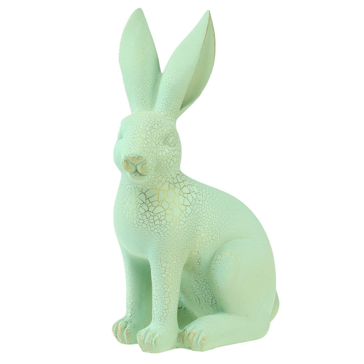 Florists Products Osterhase Deko Hase sitzend Grün Gold Krakelee Vintage Antik Tischdeko