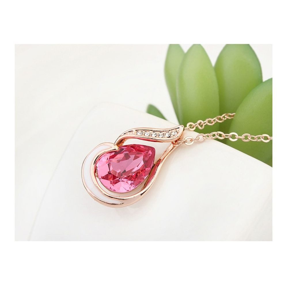 BUNGSA Ketten-Set Kette pinke Träne Rosegold aus Messing Damen (1-tlg), Halskette Necklace – Bild 2 von 5
