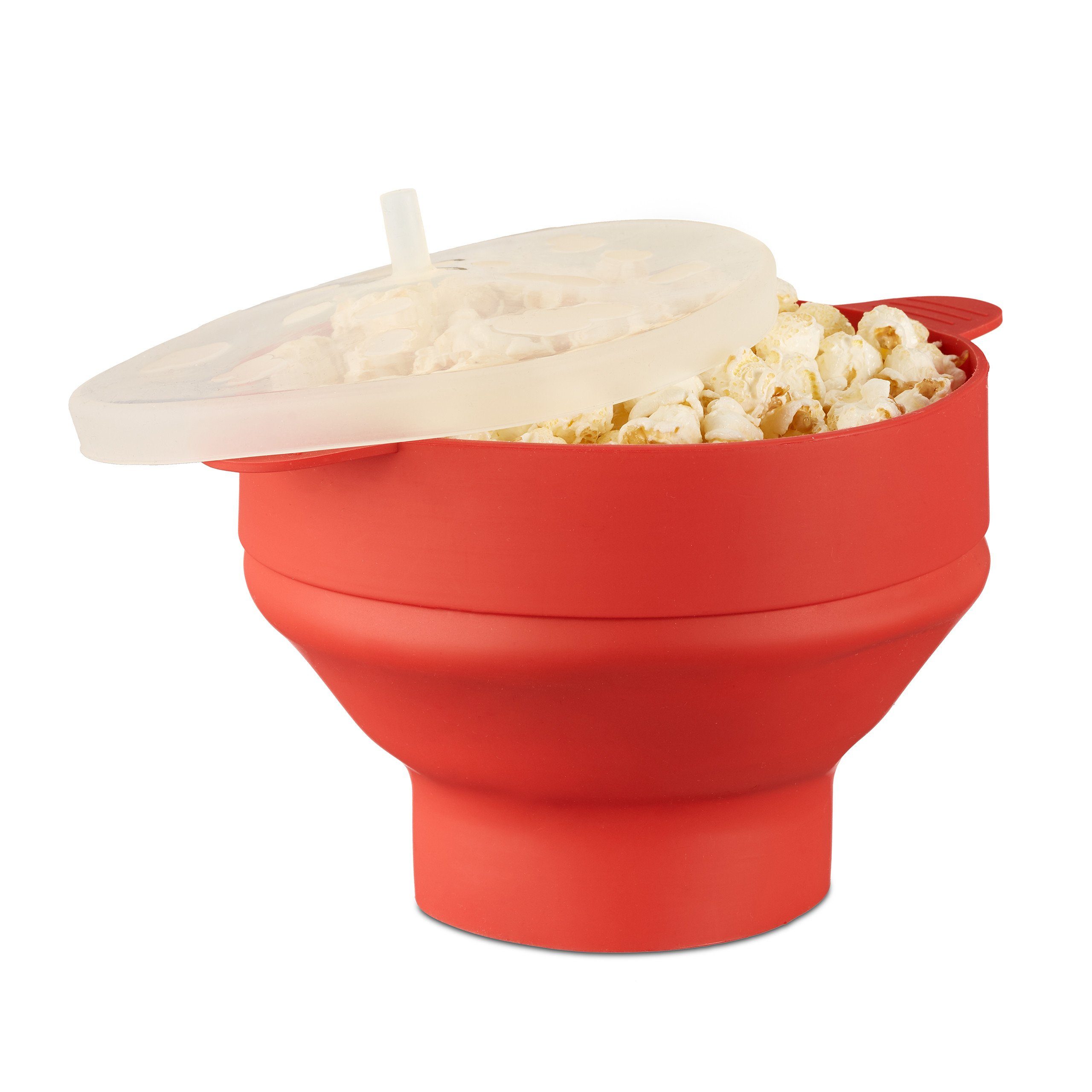 relaxdays Schüssel Popcorn Maker Silikon für die Mikrowelle, Silikon, Rot Rot Transparent