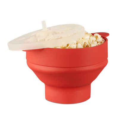 relaxdays Schüssel Popcorn Maker Silikon für die Mikrowelle, Silikon, Rot