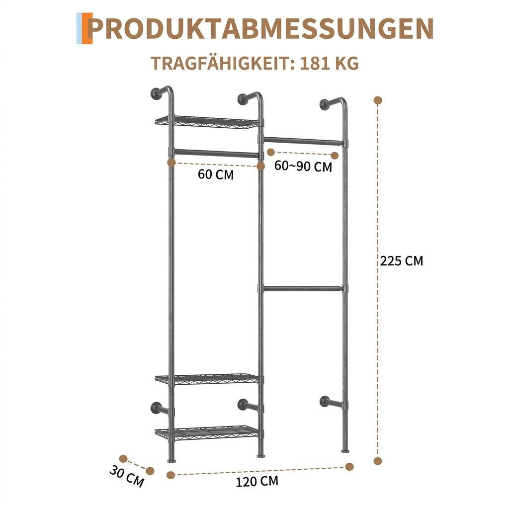 GarveeMore Kleiderschrank Teleskopstange Kleiderständer, industriell Rohr, höhen- & breitenverst – Bild 3 von 5