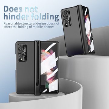 Wigento Handyhülle Für Samsung Galaxy Z Fold3 5G Magnetische Design Vollschutz Kunststoff Hart Cover Handy Tasche Hülle Etuis Schwarz