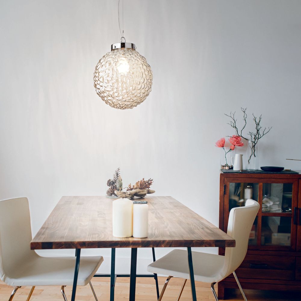 FABAS LUCE Pendelleuchte Pendelleuchte Ego in Chrom und Amber E27 400mm