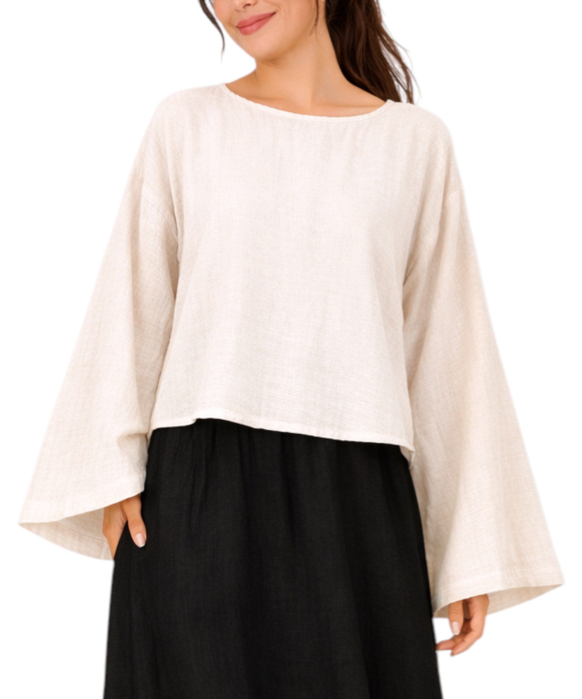 WENOR Schlupfbluse Damen Musselin Einheitsgröße – Oversize Sommerbluse 36-40 weite Fledermausärmel, luftig & locker – Baumwoll-Layering Sommerbluse