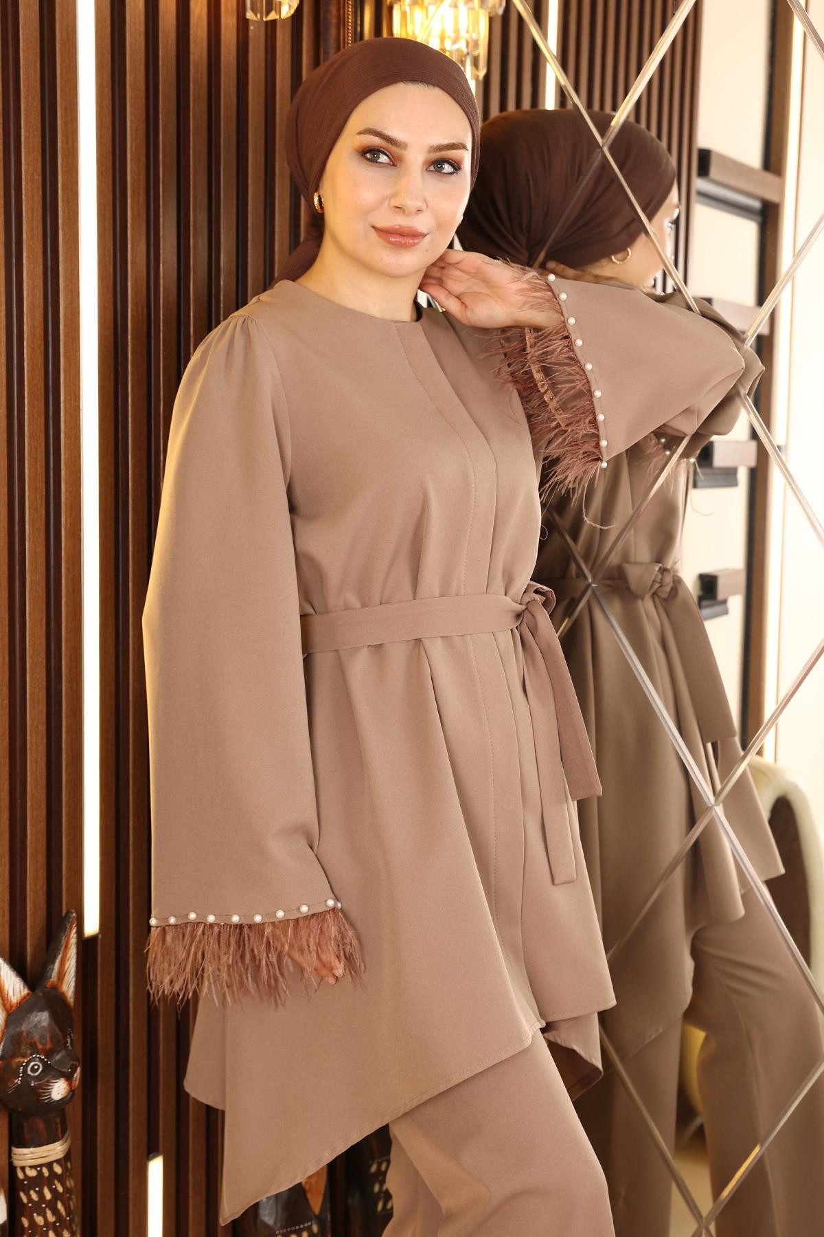 MODAMİHRAM Tunikakleid ElbiseFur Detailliertes Anzug-Set günstig online kaufen