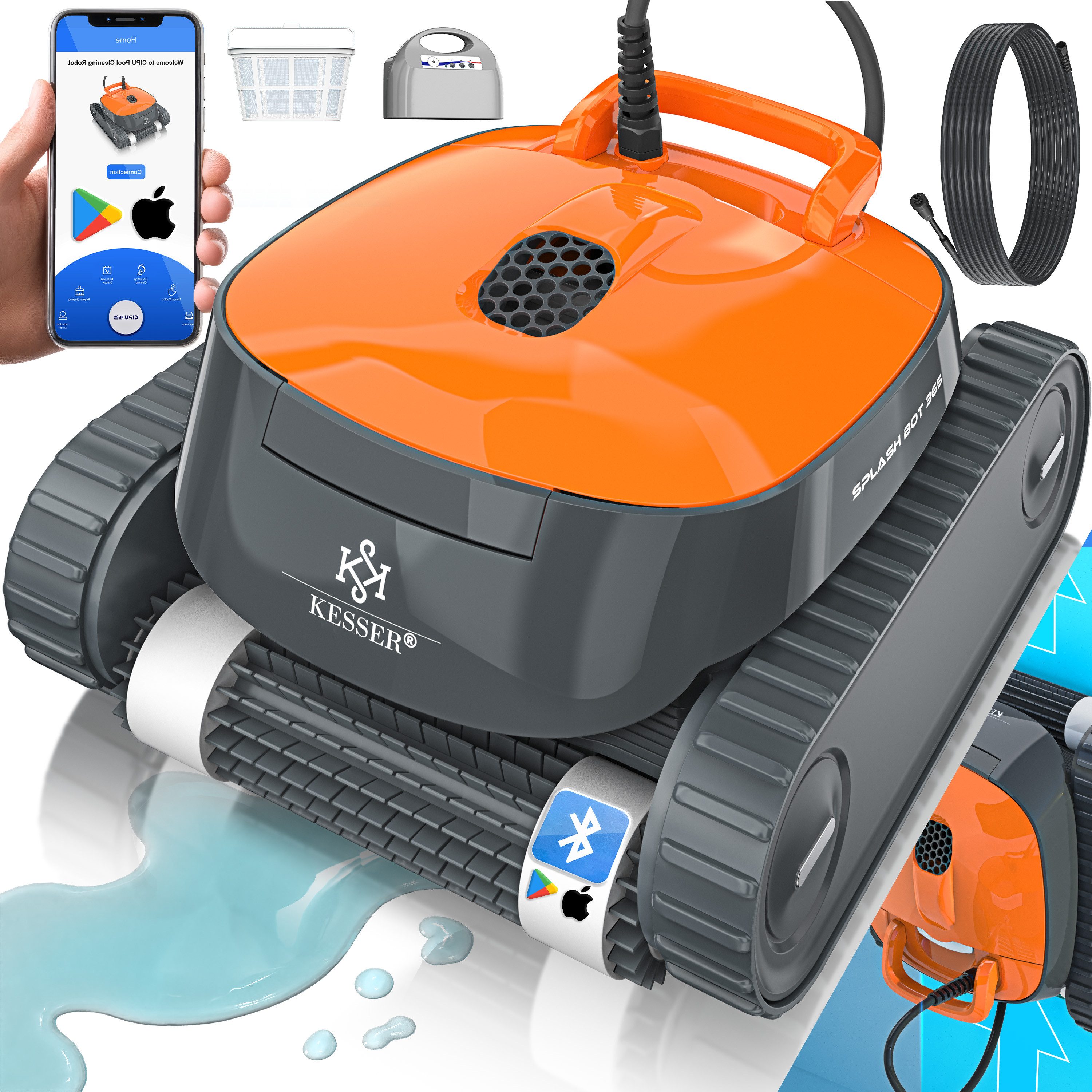 KESSER Poolroboter, Poolsauger für Boden & Wand Poolreiniger bis 100m² Pools mit APP
