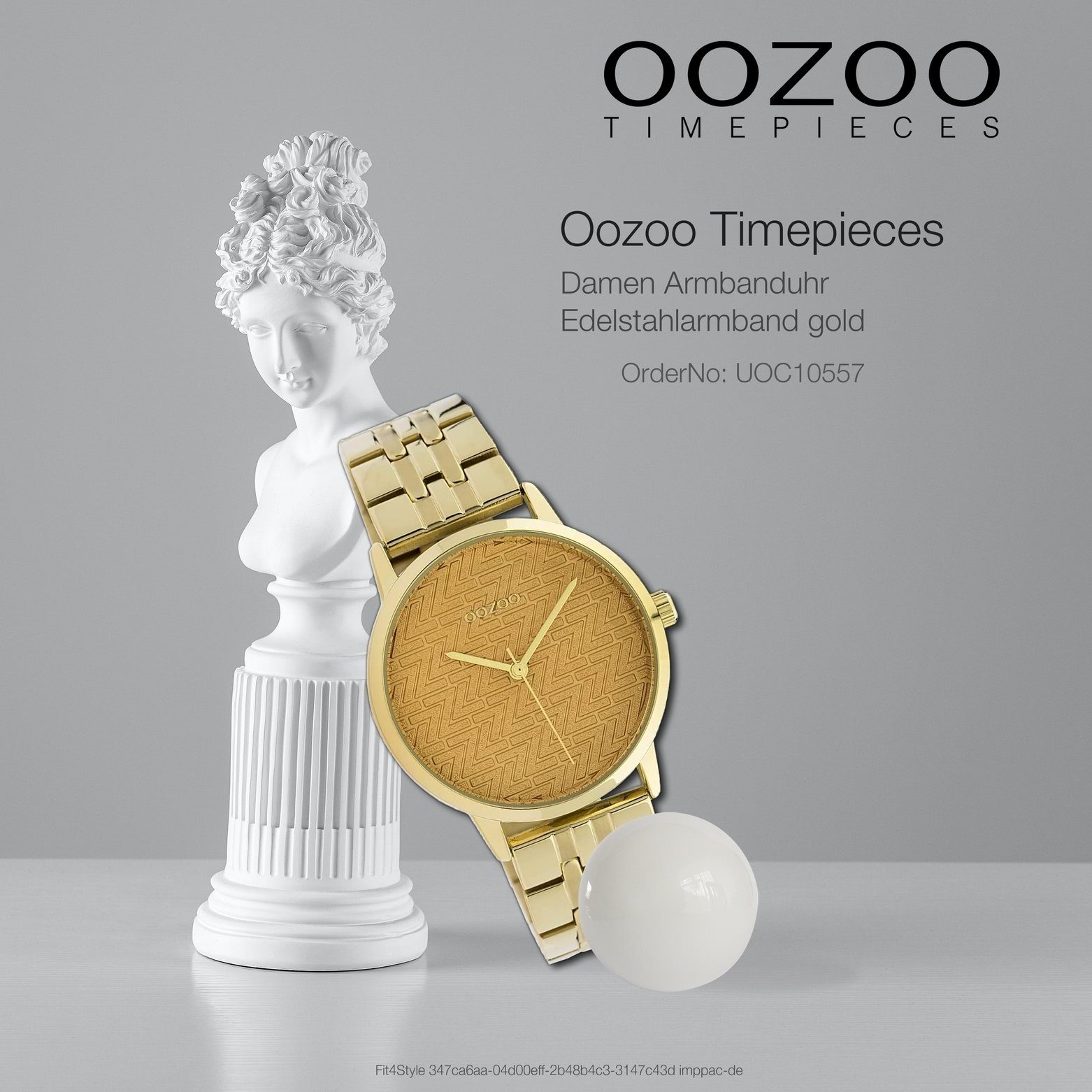 Oozoo 36mm) Quarzuhr Armbanduhr gold Damenuhr rund, (ca. Damen Edelstahlarmband, OOZOO mittel Analog, Elegant-Style