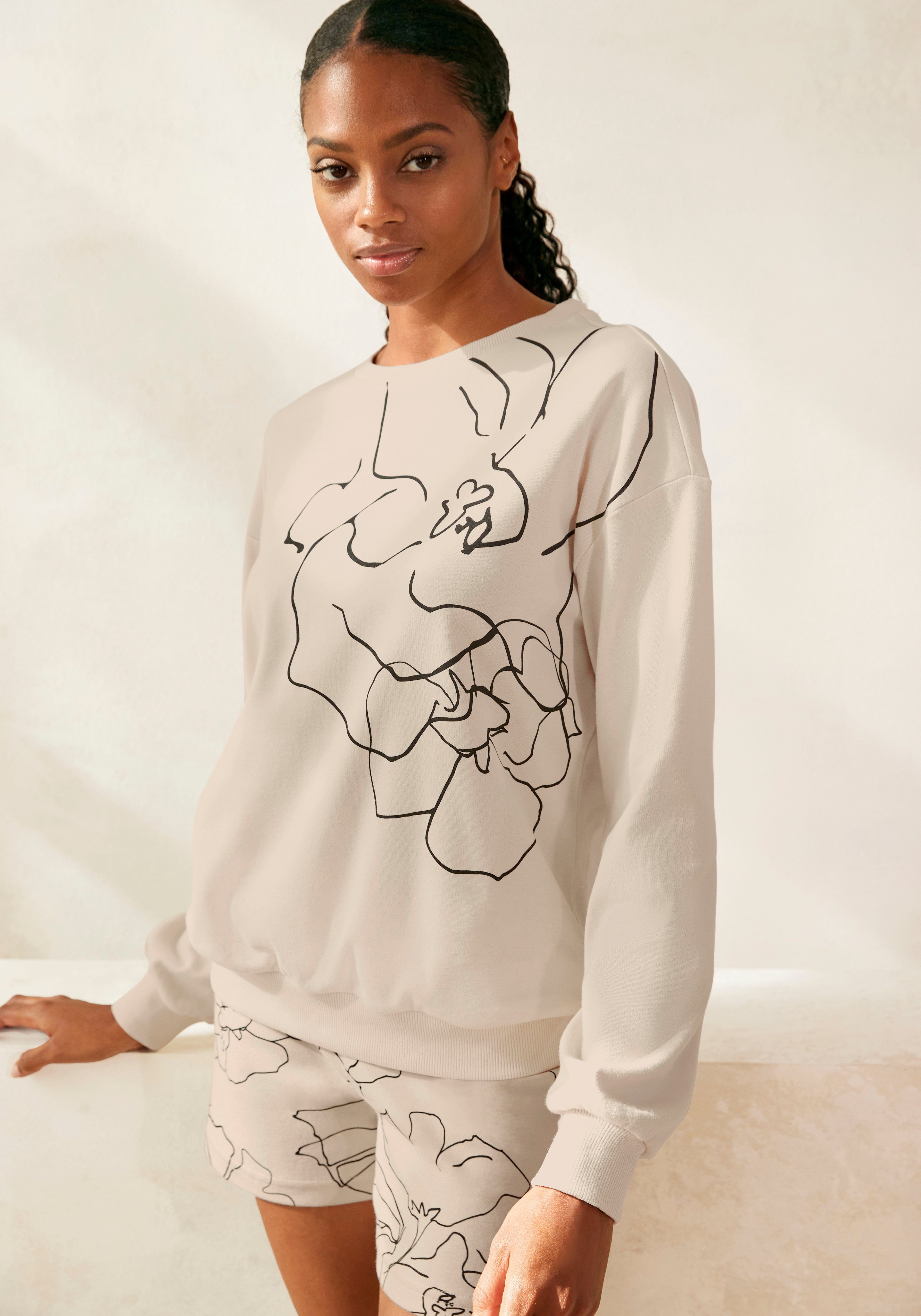 LASCANA Sweatshirt -Loungeshirt mit Druck, Loungewear
