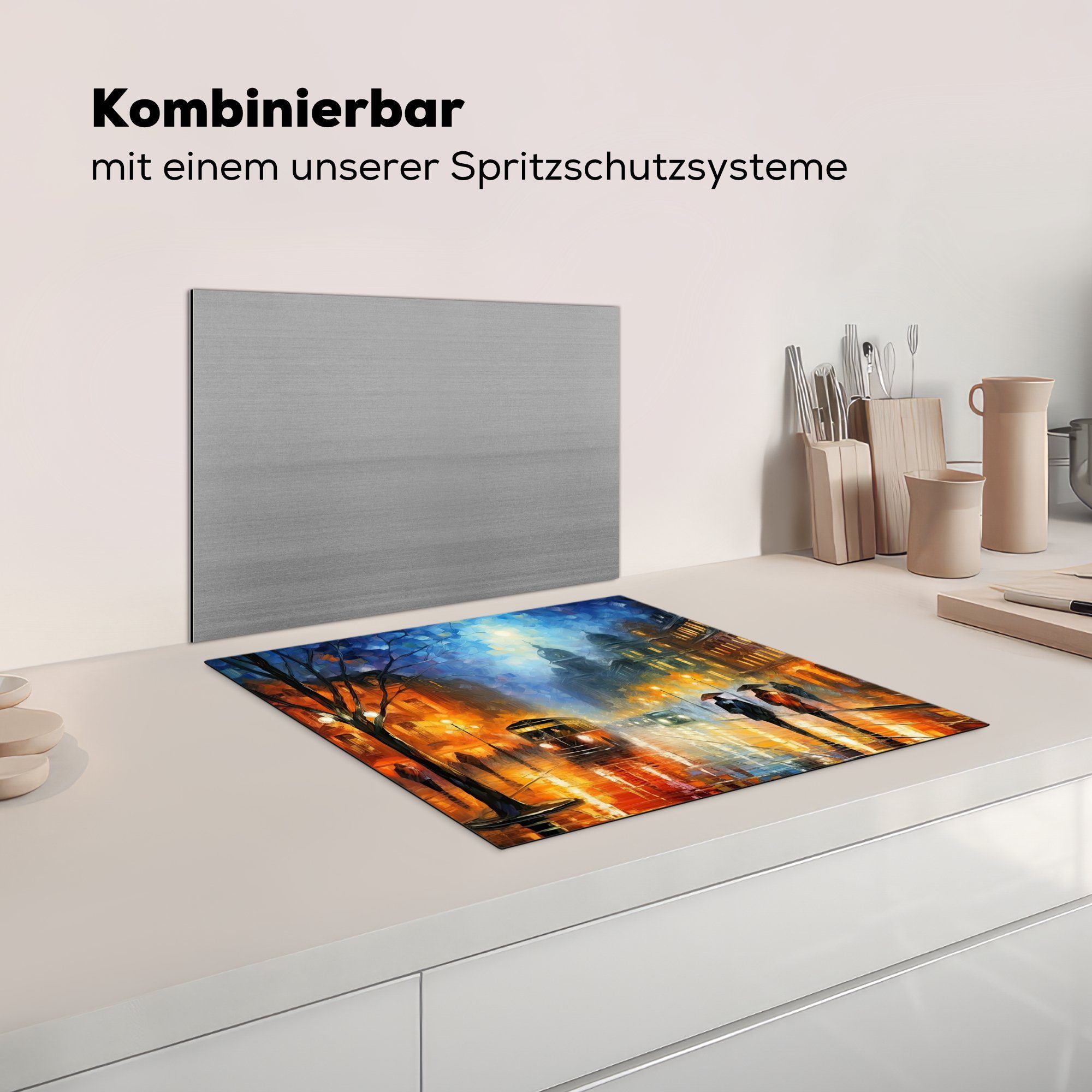 60x52 Mobile MuchoWow Deutschland Abend tlg), - Kunst, nutzbar, - Vinyl, (1 Berlin Arbeitsfläche cm, - Ceranfeldabdeckung Herdblende-/Abdeckplatte