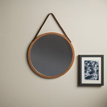 spirella Wandspiegel ADEL, Hängespiegel rund, Holzrahmen aus Bambus, Aufhängung Kunstleder, Spiegelfläche Ø 40 cm
