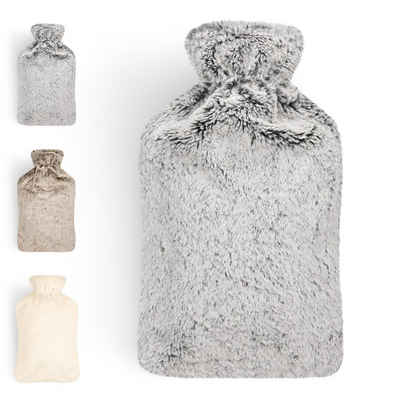Blumtal Wärmflasche Premium Wärmflasche mit Bezug in Kunstfelloptik, (Auslaufsichere Bettflasche aus Naturkautschuk für Kinder und Erwachsene), Wärmeflasche mit Kuschelweichem Fellbezug zur Schmerzlinderung