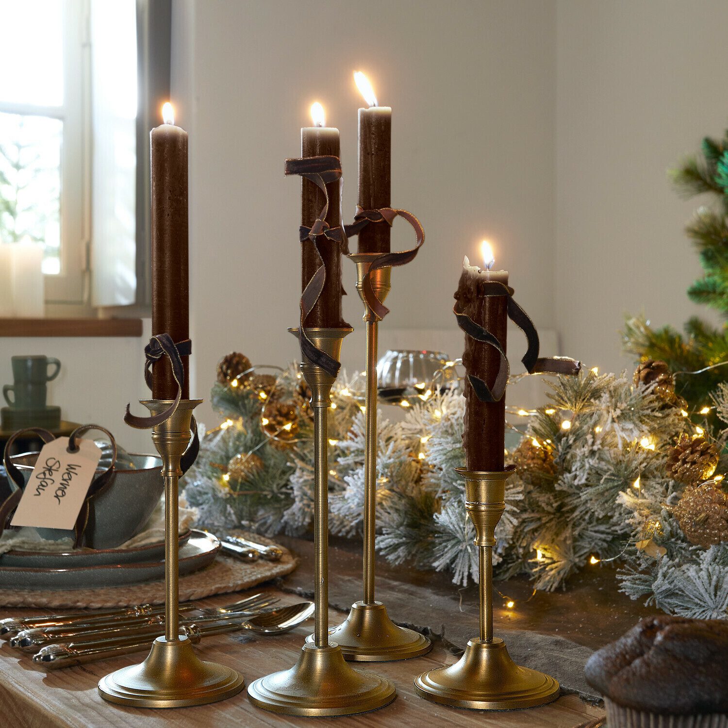 Mirabeau Stumpenkerze Kerze 12er Set Bauceau dunkelbraun (12er Set, 12er Set)