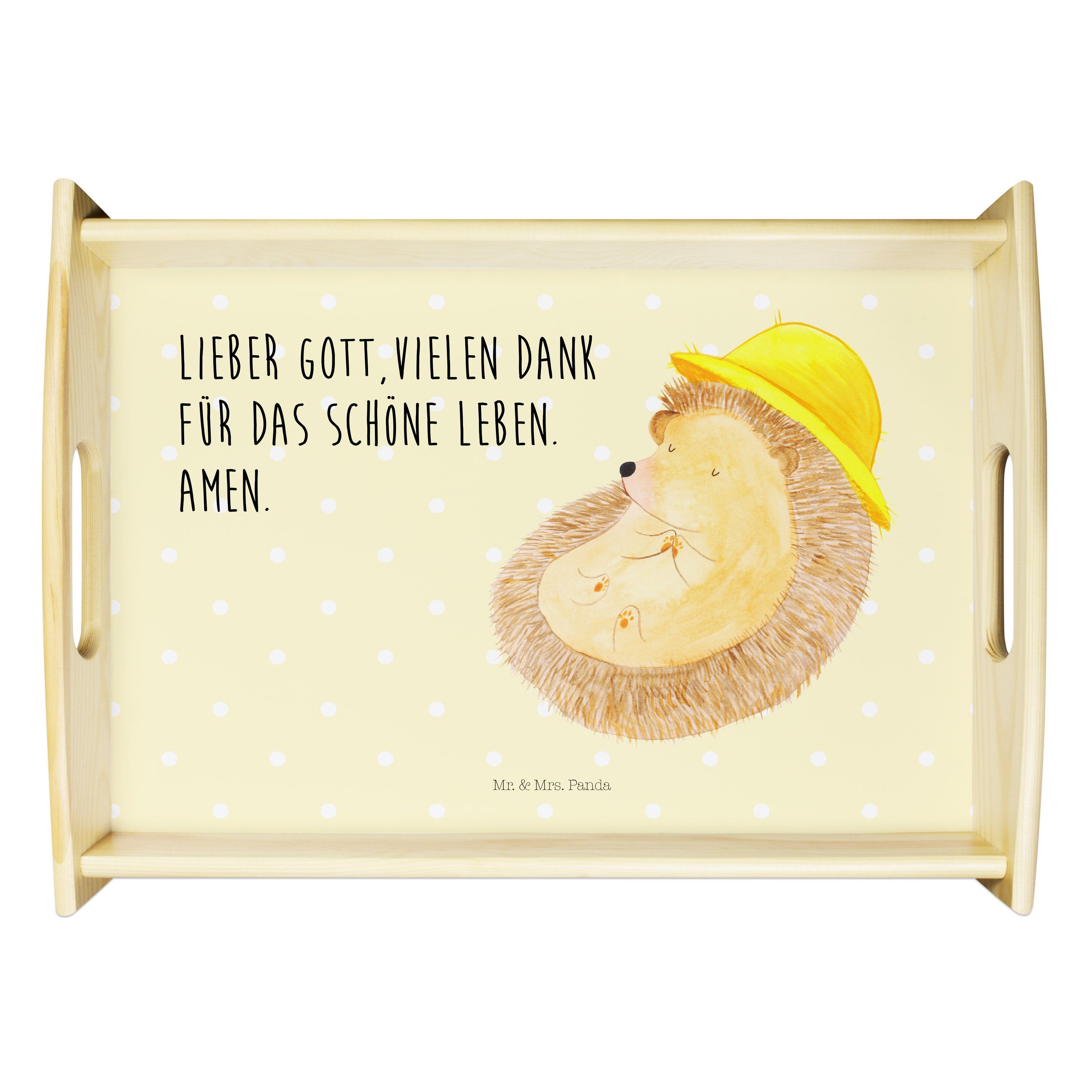 Laune, Gelb Panda Igel beten, Tablett Echtholz - Mr. Dekotablett, betet Gute lasiert, - Pastell (1-tlg) Geschenk, Mrs. &