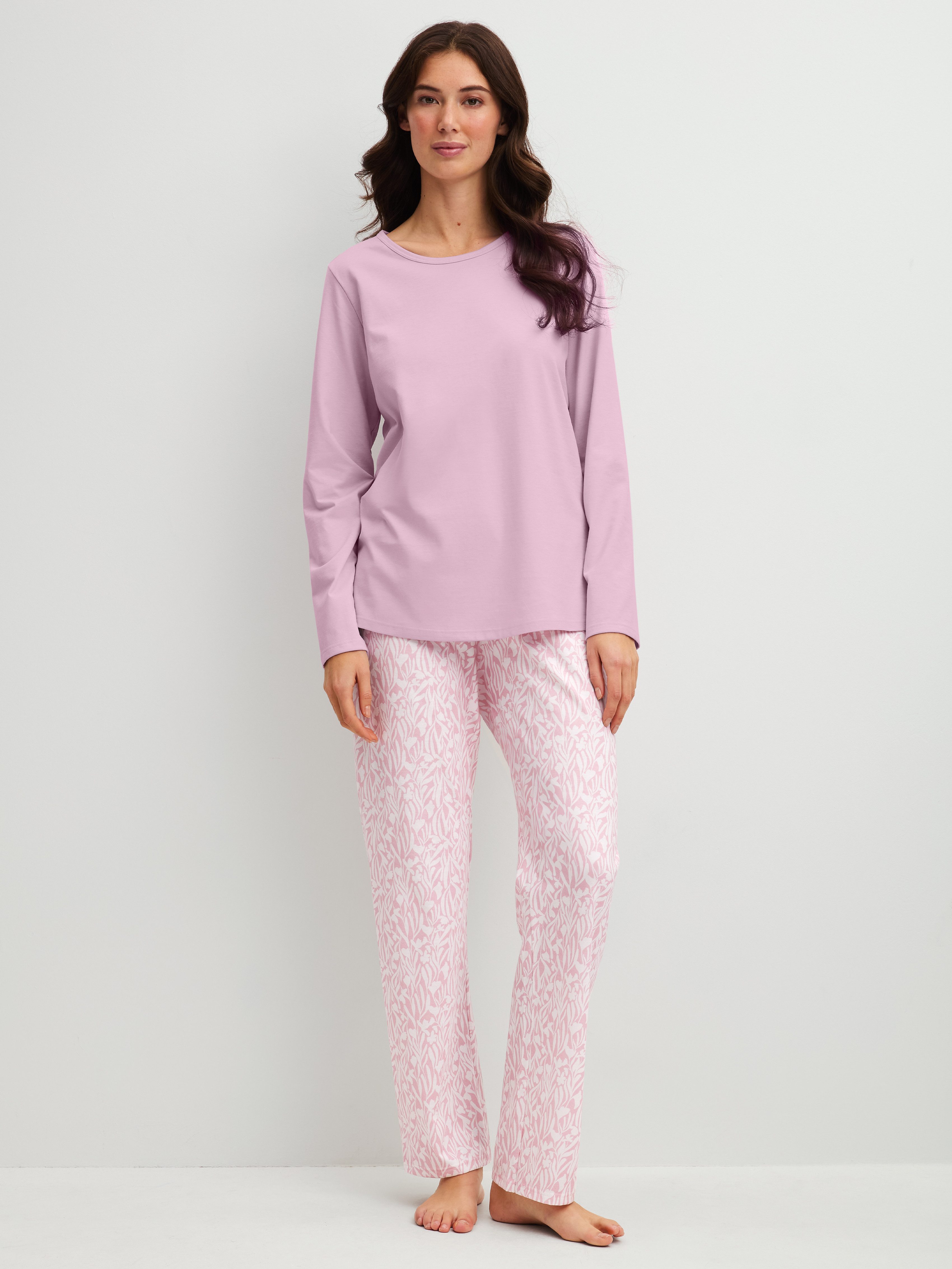CALIDA Schlafanzug Blooming Nights (2 tlg) Streifen-Design, Single Jersey Qualität, Rundhals, Langarm, weich