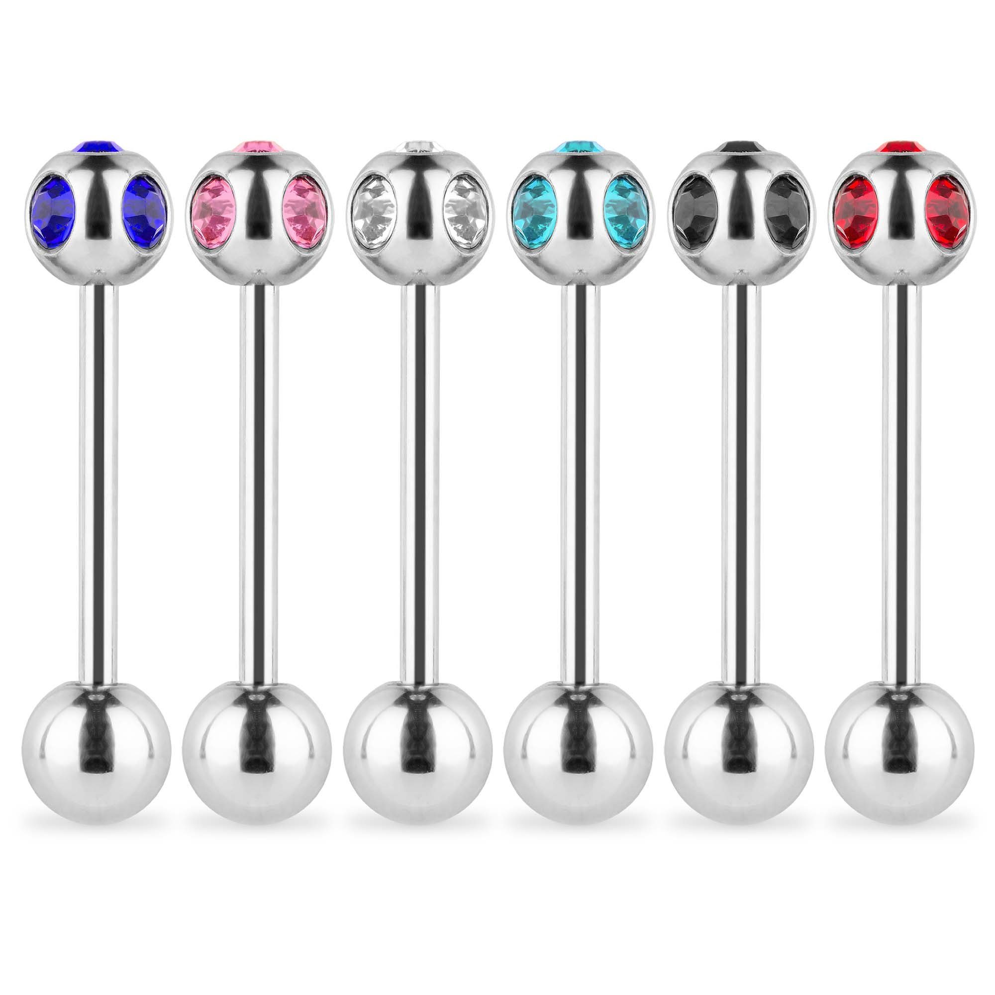 Taffstyle Piercing-Set Zungenpiercing Intim Brust mit Hantel Tragus Barbell Stecker Kugel Ohrpiercing Ohr Blau Oral 5 Stab Piercingfaktor Kristallen