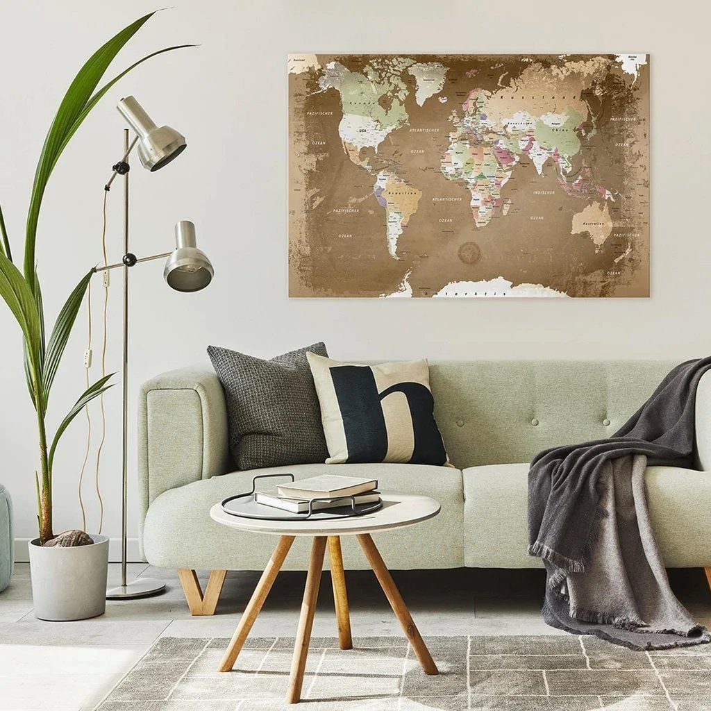 LANA KK Glasbild magnetische Weltkarte, deutsche Beschriftung