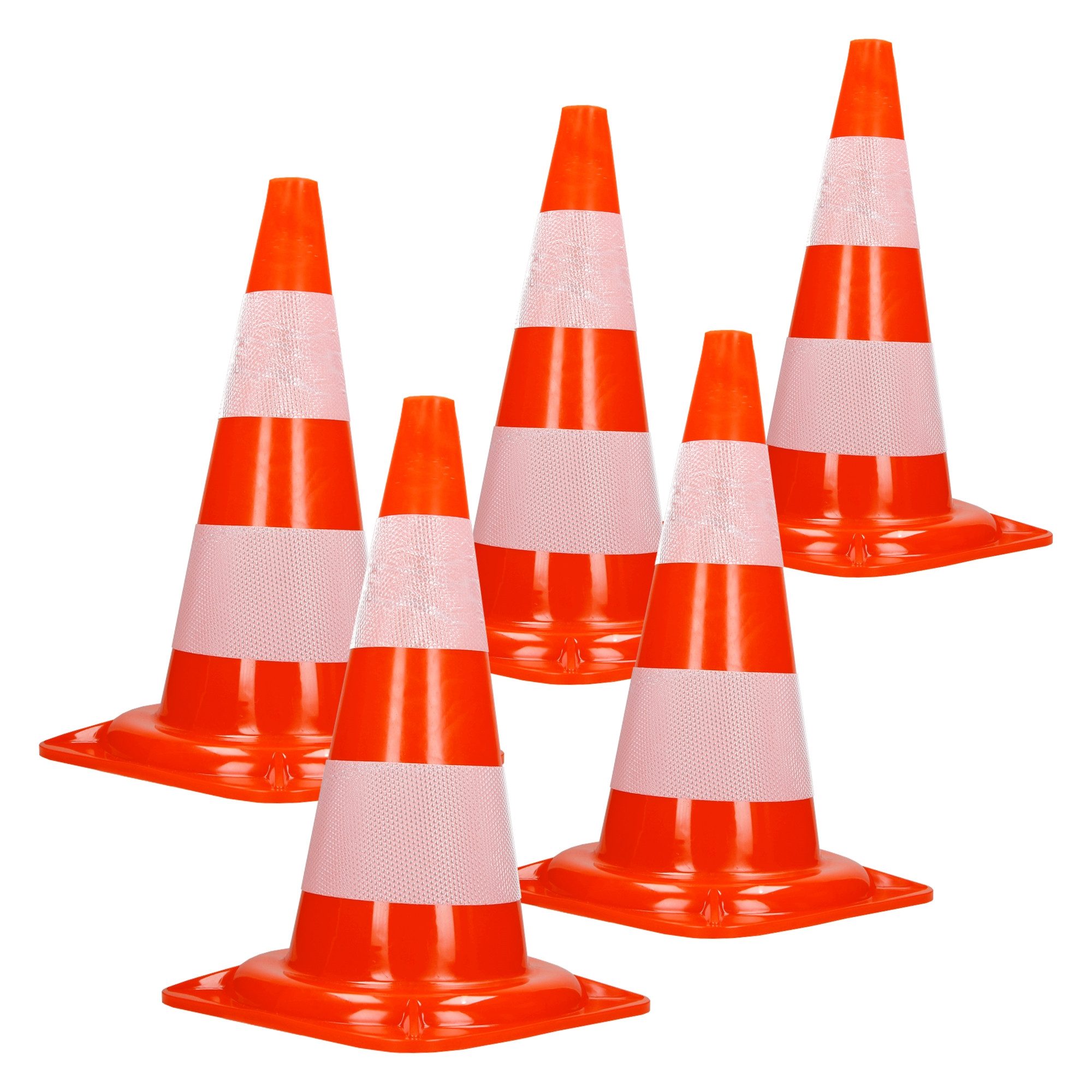 ECD Germany Warndreieck Verkehrsleitkegel aus PVC mit 2 reflektierenden Streifen Leitkegel, 5-tlg., Verkehrskegel Pylone 47cm Warnleitkegel Warnkegel Markierungskegel