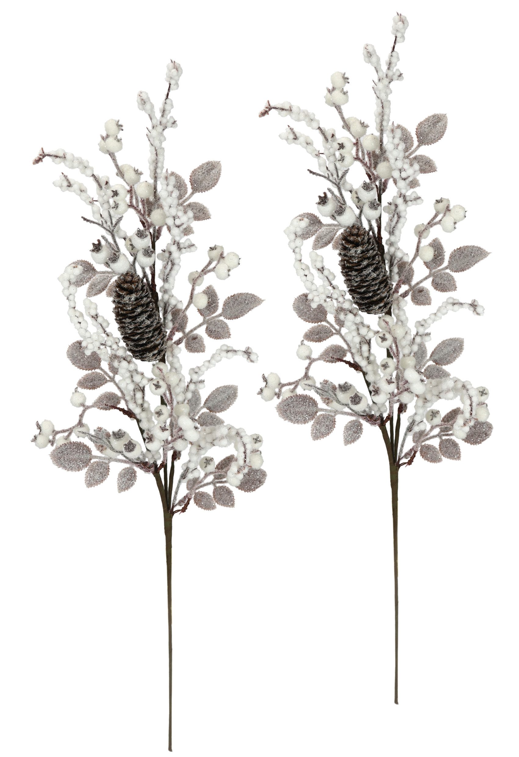 Kunstzweig Beerenzweig mit Zapfen geeist Beeren, I.GE.A., Höhe 72 cm, 2er Set Künstlicher Zweig Blume Weihnachtsdeko Dekozweig Dekoration