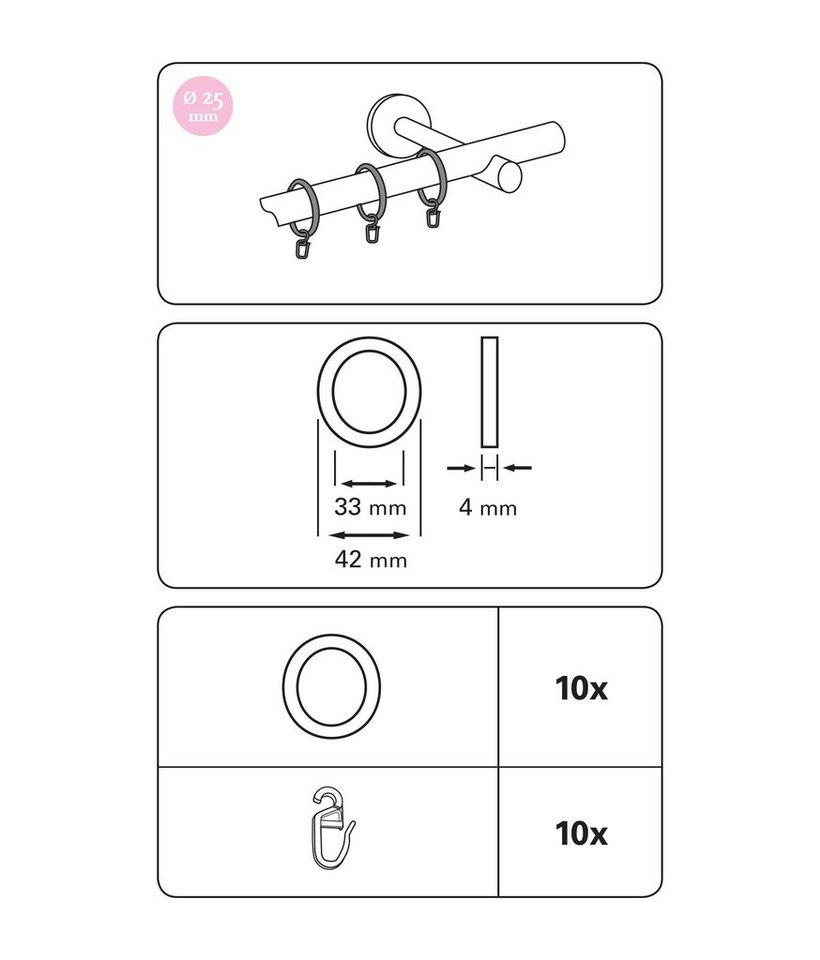 Gardinenbefestigungen Ersatzteile Gardinenringe mit Gleiteinlage für Ø 25 mm  bronze cm, GARDINIA