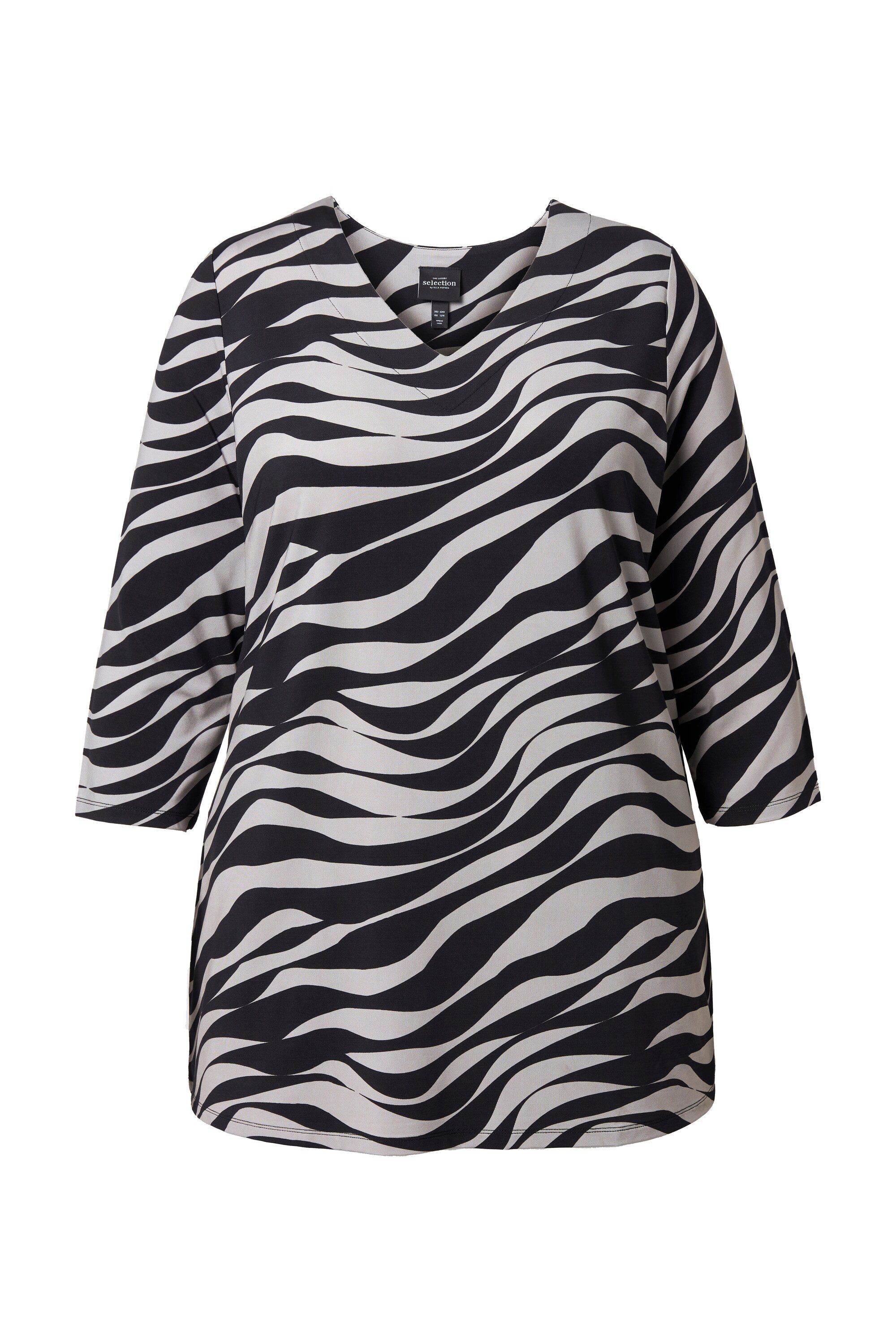 Ulla Popken T-Shirt Slinky-Shirt Wellen A-Linie V-Ausschnitt 3/4-Arm günstig online kaufen