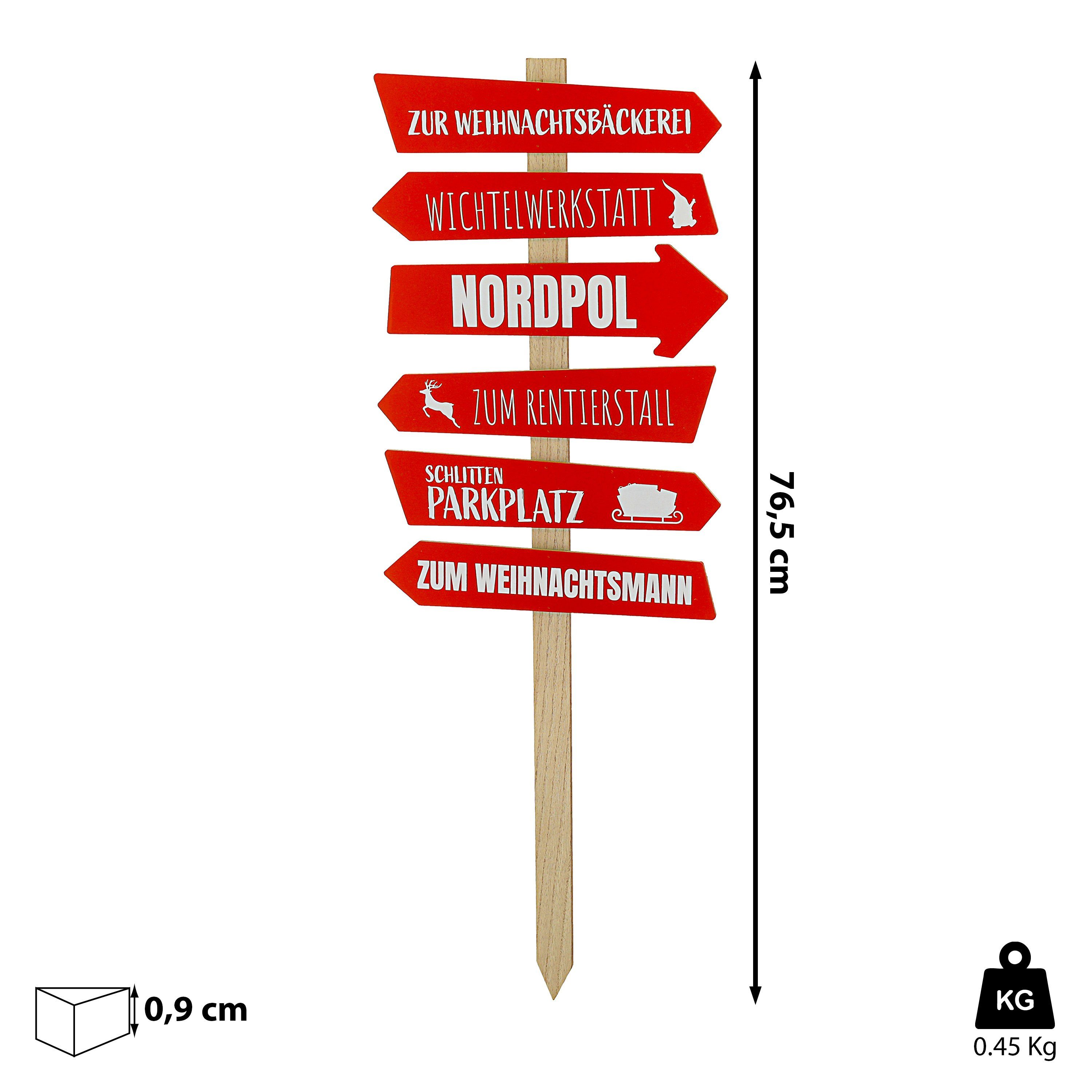 CEPEWA Gartenstecker Schild Wegweiser Weihnachten H76cm MDF naturfarben rot günstig online kaufen