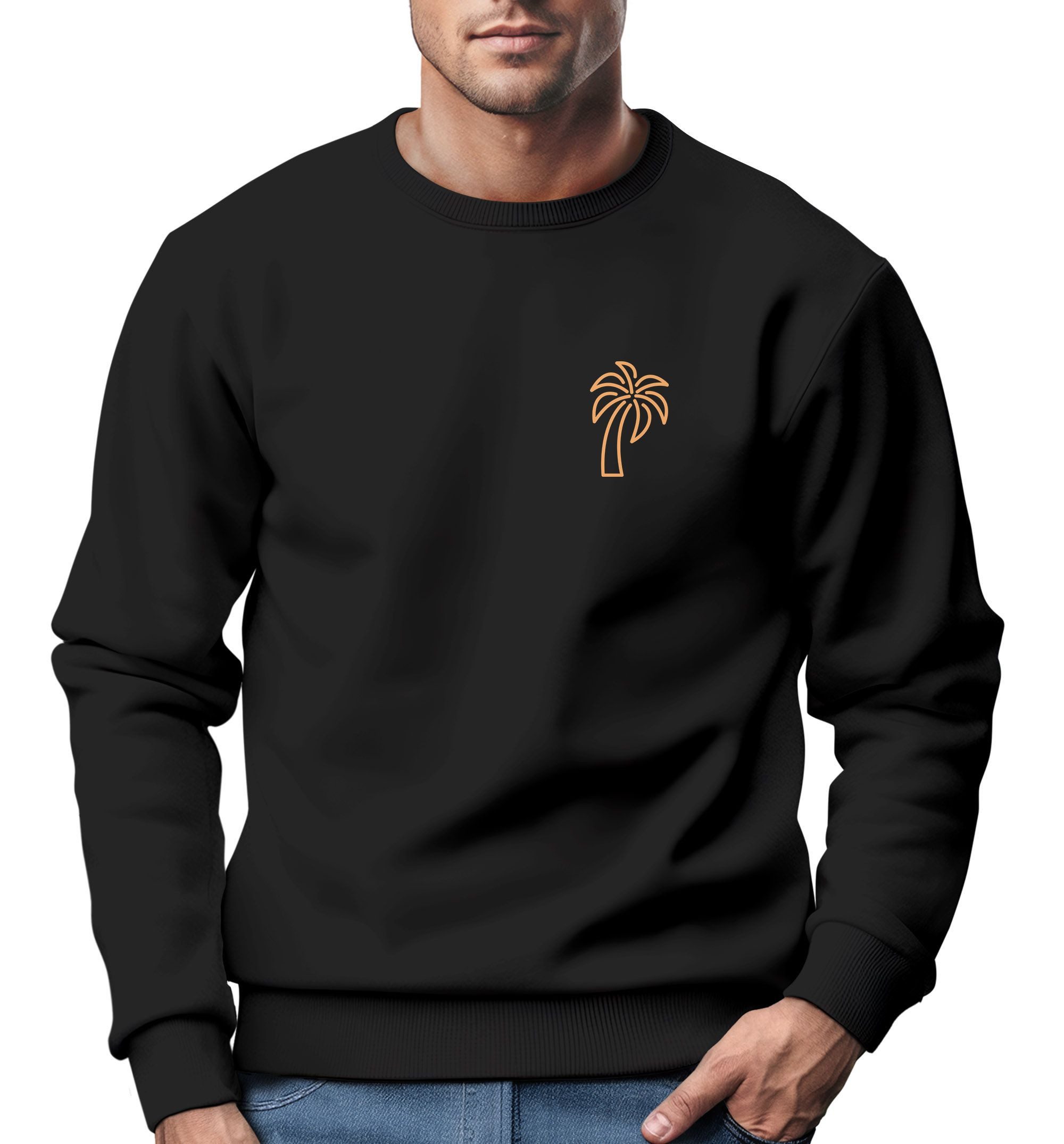 Sweatshirt Sweatshirt Herren Aufdruck Print Palme Line Art Motiv