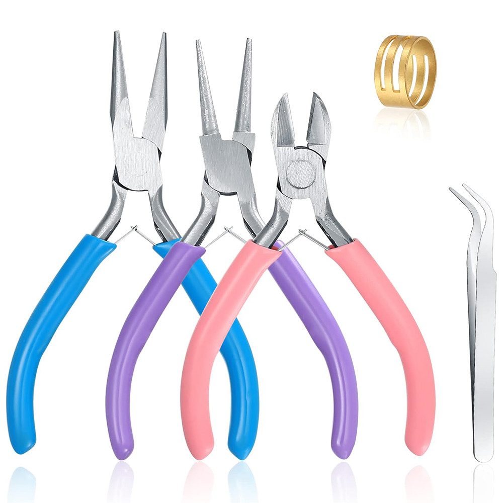 AFKSMILE Zangenset 3 Stück Schmuckzangen Set mit Spitzzange/Kettenzange/Drahtschneider, 3-tlg., Schmuck Zange Set mit Sprungringöffner & Pinzette für Schmuckreparatur