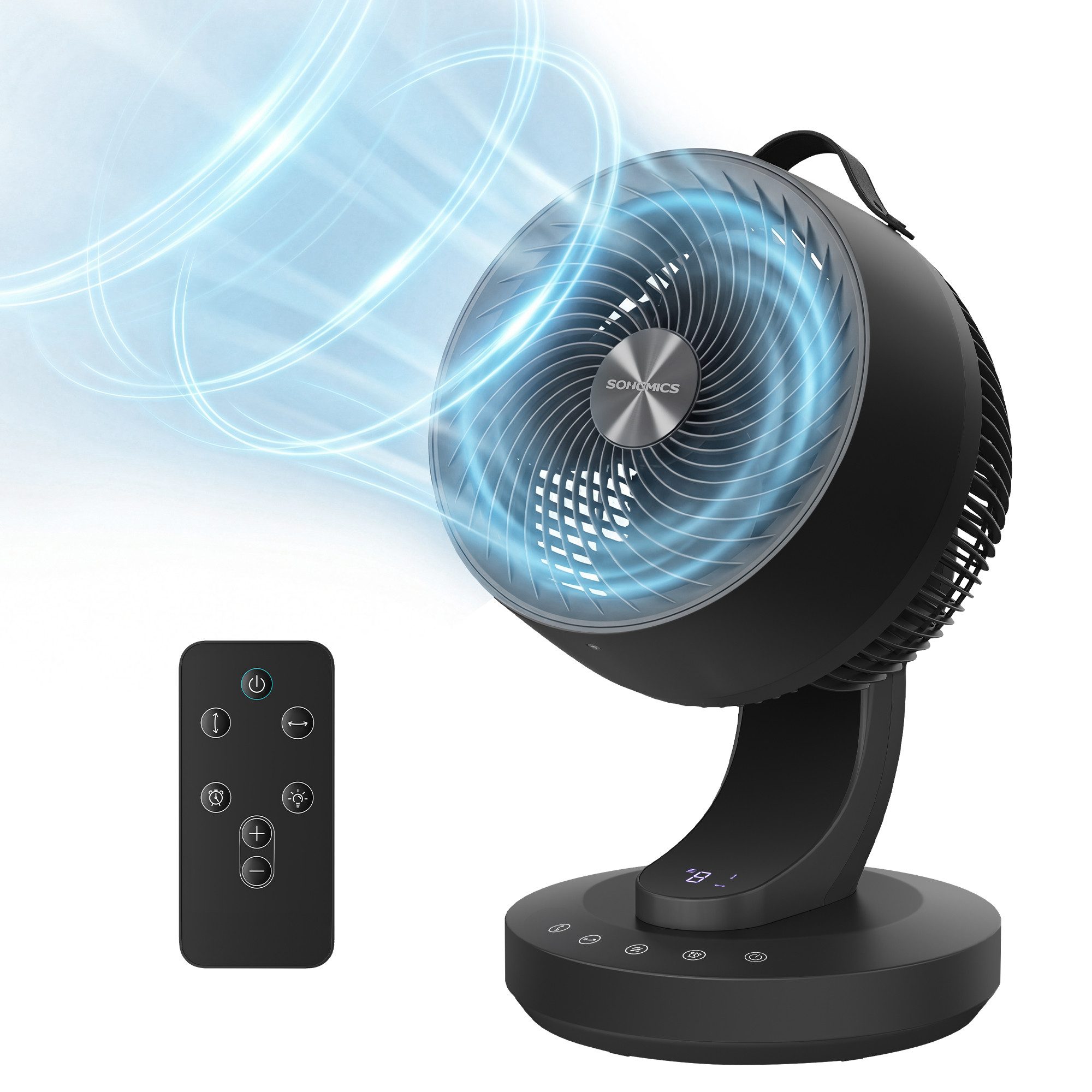 SONGMICS Tischturmventilator 2-in-1:Ventilator & Luftzirkulator, leise 20 dB, LED-Display,12h Timer, 70° Oszillation, 8 Geschwindigkeiten, 25 x 26 x 38,4 cm