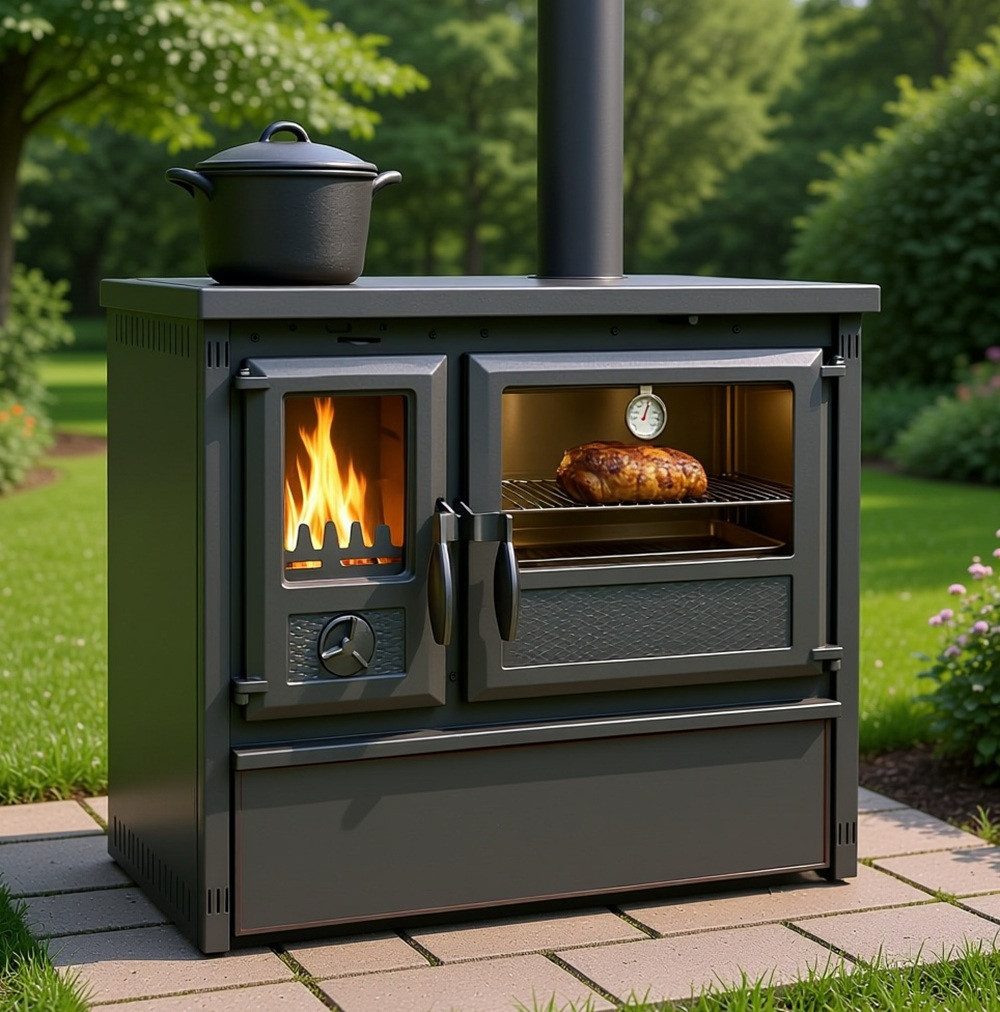 TRGO Gartenkamin Outdoor-Küchenofen Außenküche Holzherd Modell Forno - gussgrau