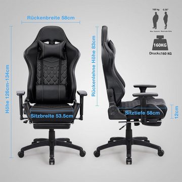 Wenta Gaming-Stuhl Gaming Chair, Bürostuhl mit Fußstütze, Massagefunktion, Robust-Design