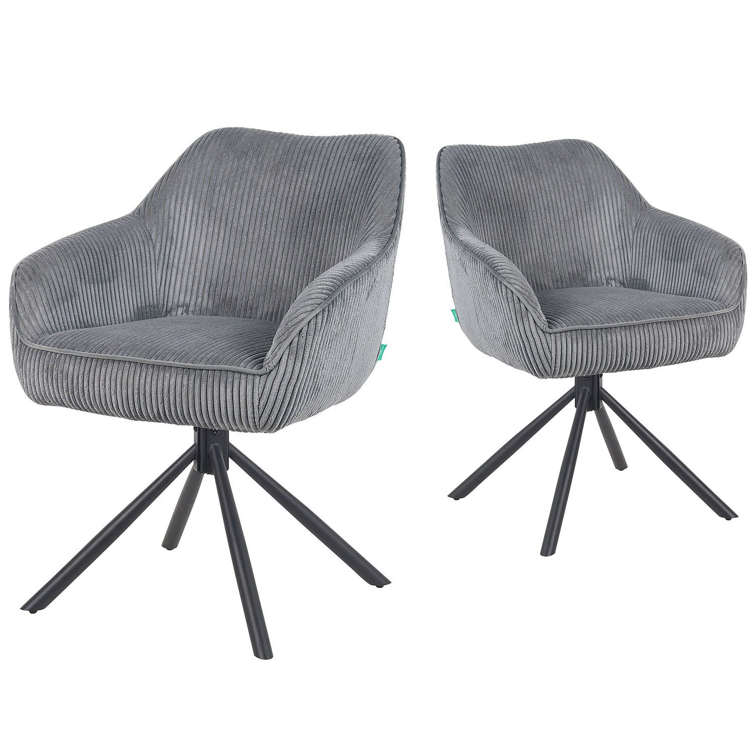 DUBI Möbel Polsterstuhl Mika-Maya, Federkern, pulverbeschichtet, 360° drehbar im 2er-Set