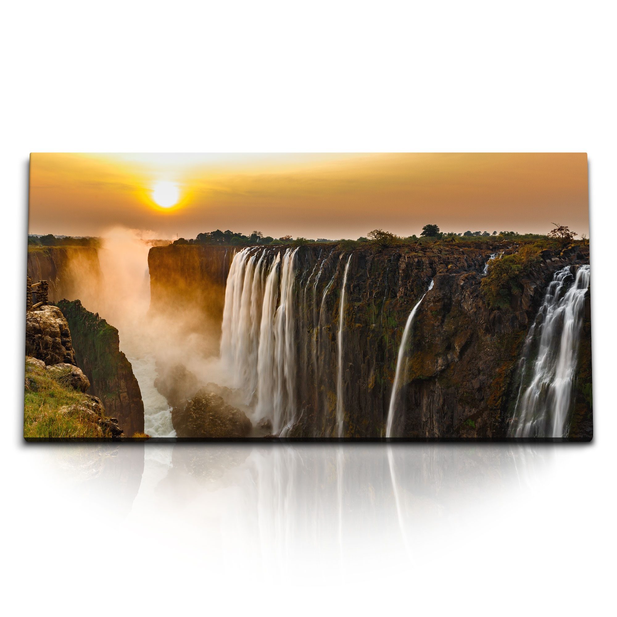 Sinus Art Leinwandbild Kunstdruck Bilder 120x60cm Viktoriafälle Afrika Wasserfälle Sonnenunte, (1 St)
