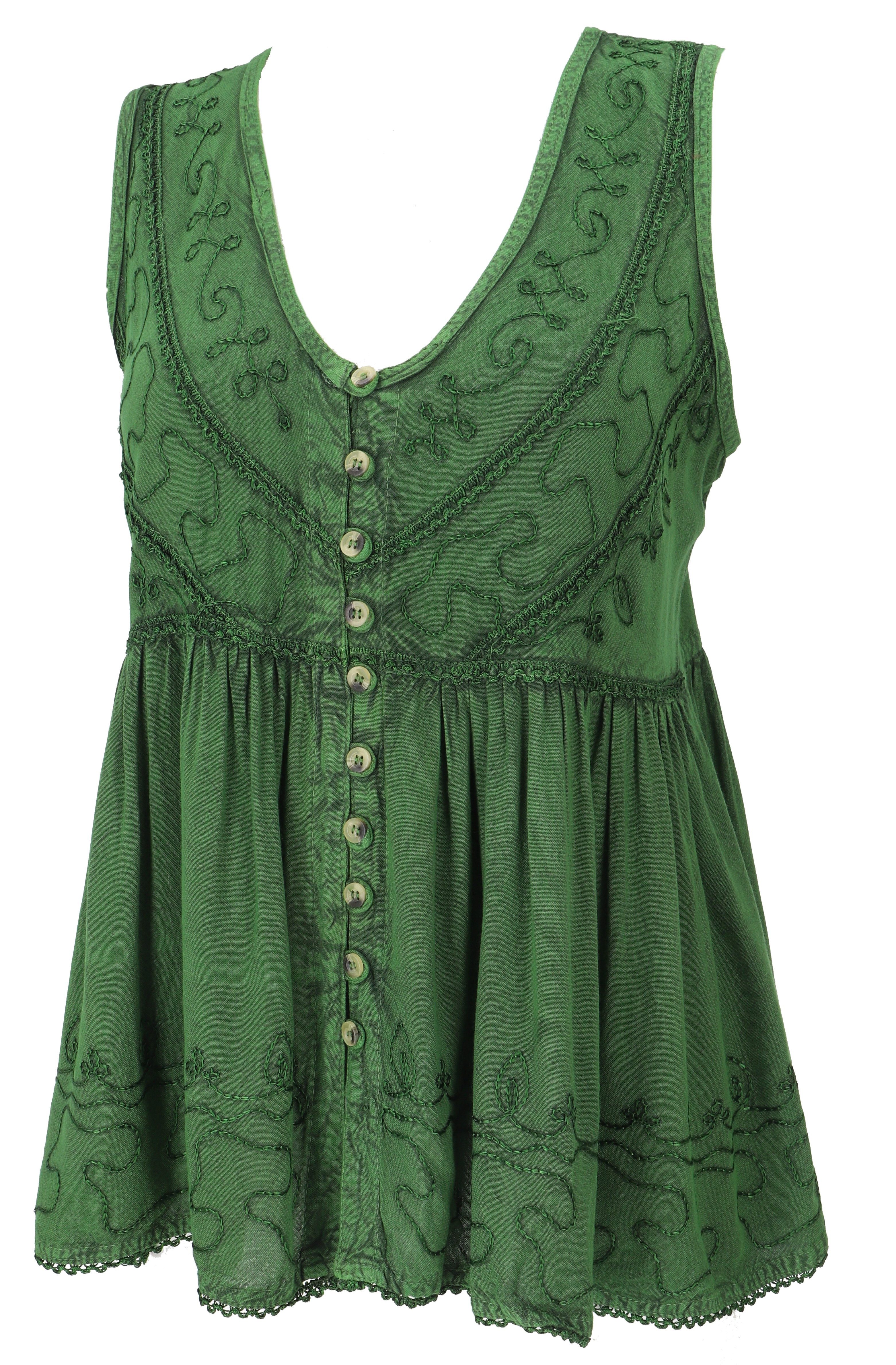 Guru-Shop T-Shirt Top Boho chic, besticktes Top - grün Festival, Ethno Style, alternative Bekleidung
