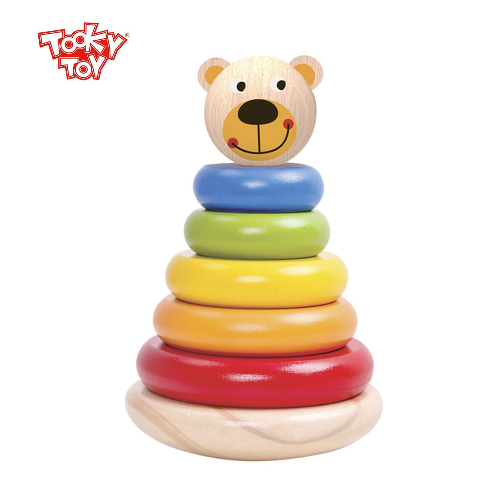 Tooky Toy Lernspielzeug Bär Wackelturm (Set, Regenbogen-Stapelbausteine), Stapelspielzeug Holzspielzeug Balancierspiel aus Holz