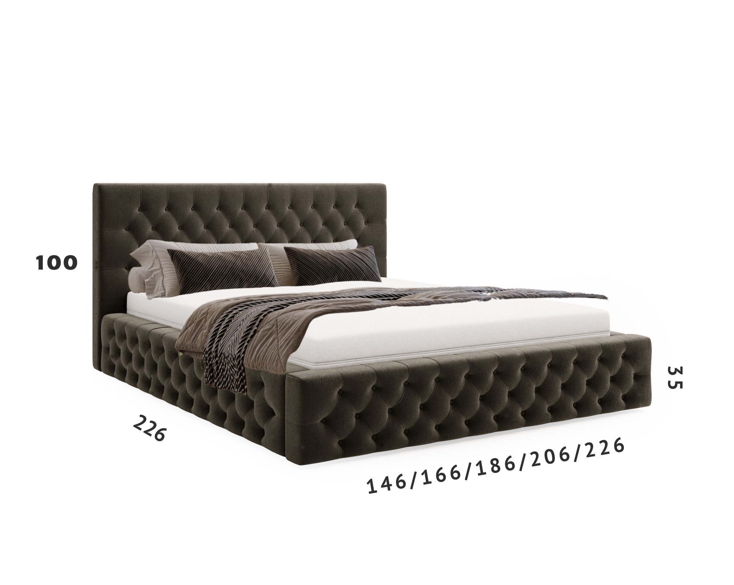 Goldstoff Stauraumbett Samtbezug - Polsterbett mit gesteppter Rückenlehne (Bett mit großen gepolstertem Kopfteil, mit Bettkasten zum aufklappen, Polsterbett), mit gepolstertem Kopfteil, Doppelbett- verfügbar 140x200 160x200 180x200 200x200cm), Verfügbar in 4 Größen - Chesterfield Stil – Modern & Elegant