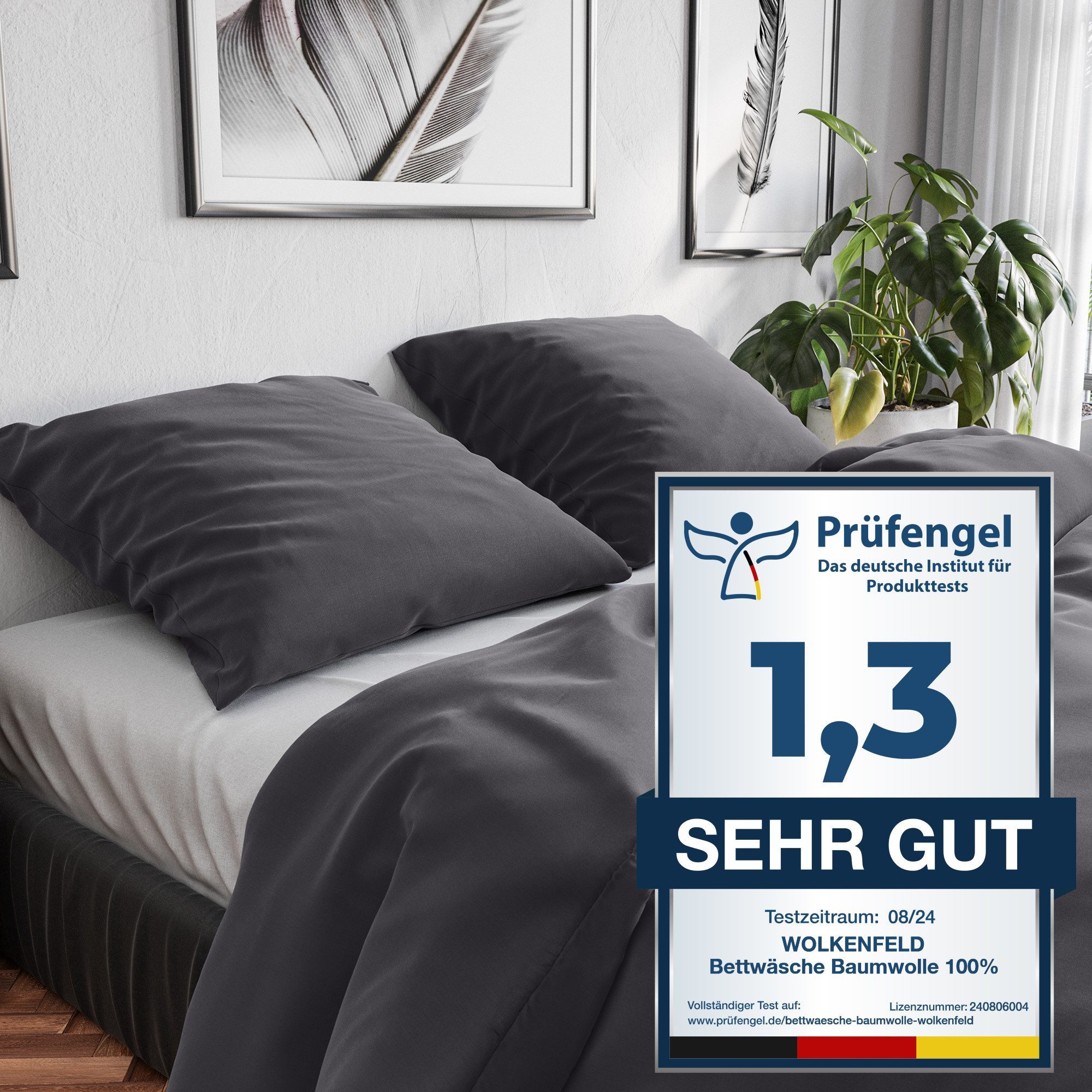Wolkenfeld Bettwäsche Renforcé Bettwäsche Baumwolle - Natürlich weiches Schlafgefühl, Renforcé, 2 teilig, 135x200 cm, 155x220 & Übergrößen I inkl. Kissenbezüge 80x80 I uni