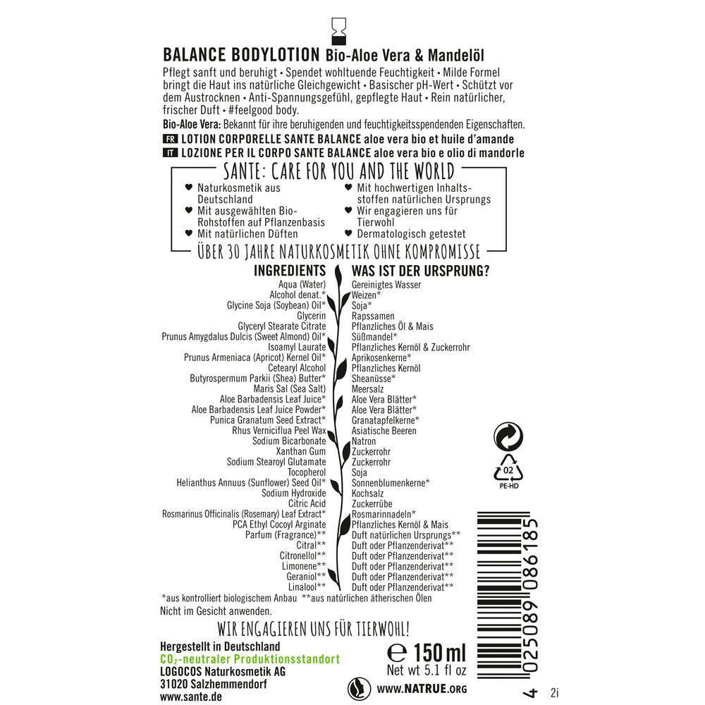 SANTE Bodylotion Balance Bio Aloe Mandelöl, 150 ml