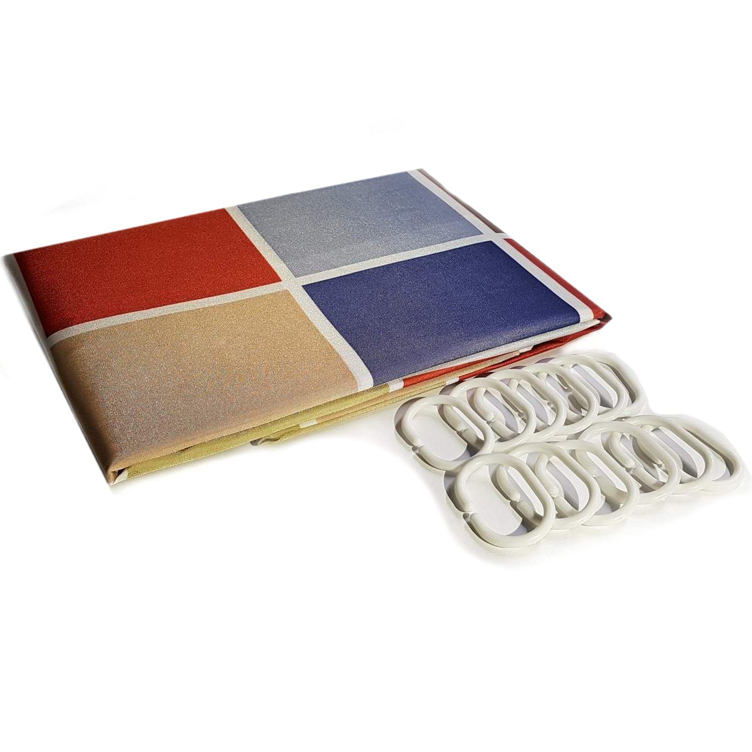 osoltus Badaccessoire-Set Duschvorhang Muster Textil 180 x 200 mit Ringen Karo Bunt