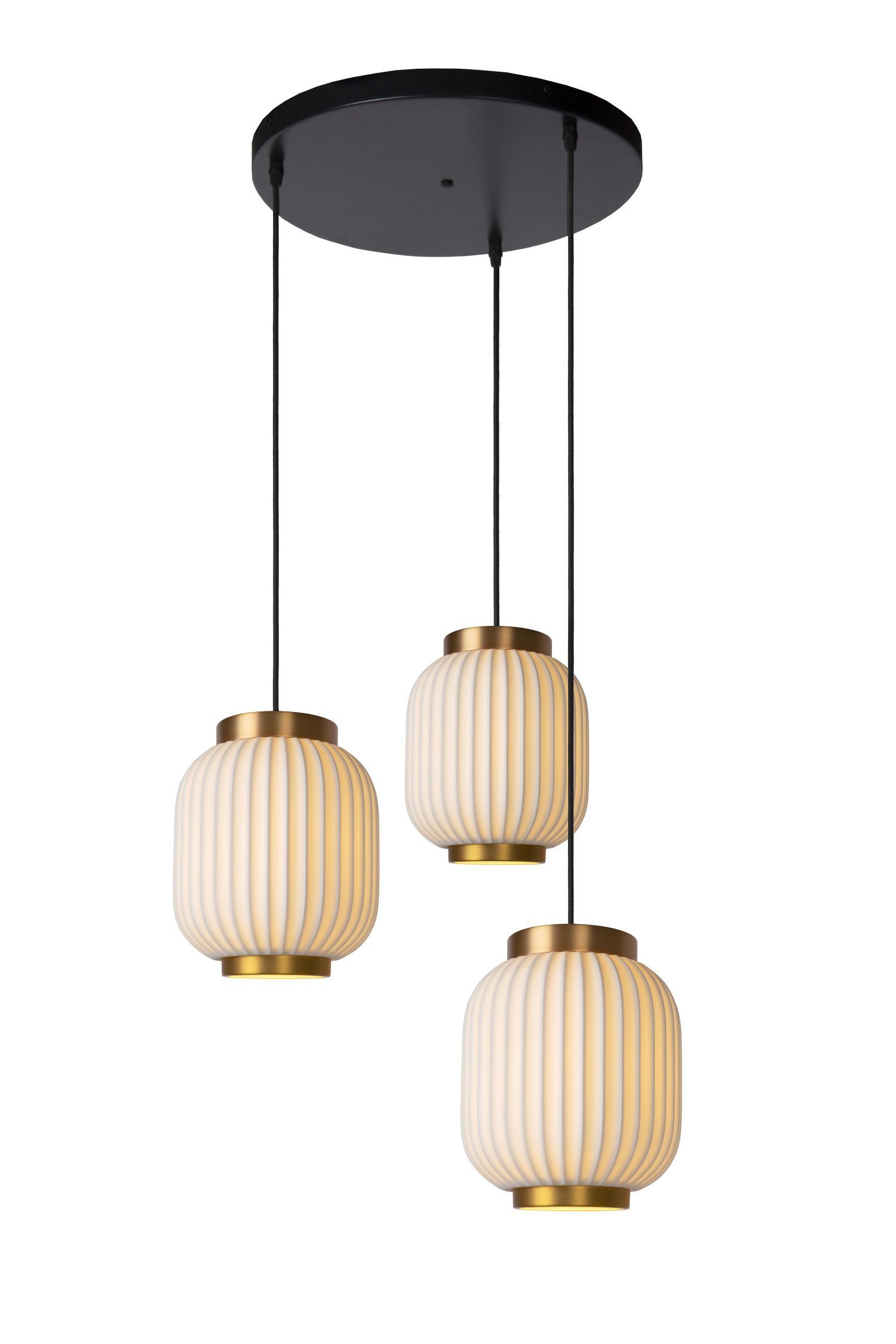Licht-Erlebnisse Pendelleuchte ZARUN, ohne Leuchtmittel, Porzellan Metall H: max. 1558 cm B: 54.5 cm in Schwarz Weiß Messing