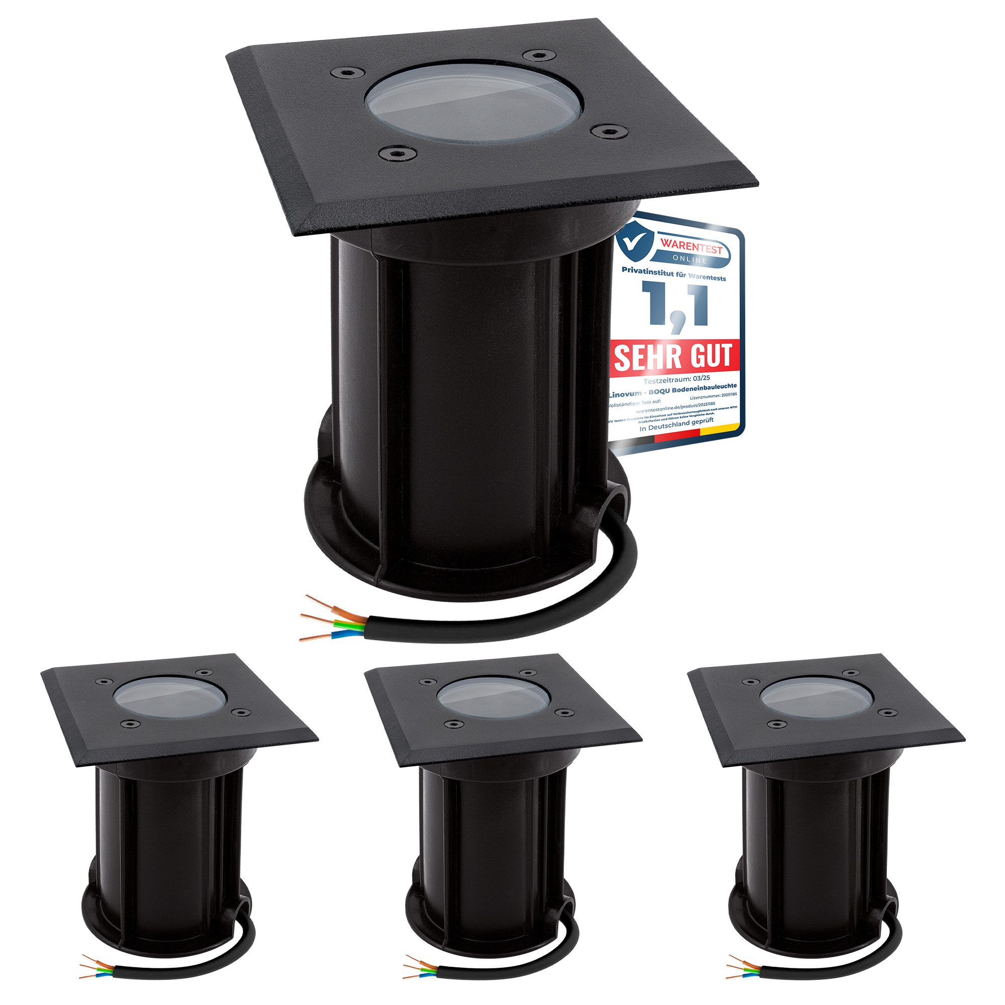 linovum LED Gartenstrahler 4x BOQU Einbau Bodenstrahler für GU10 eckig schwarz IP67 Bodenleuchte