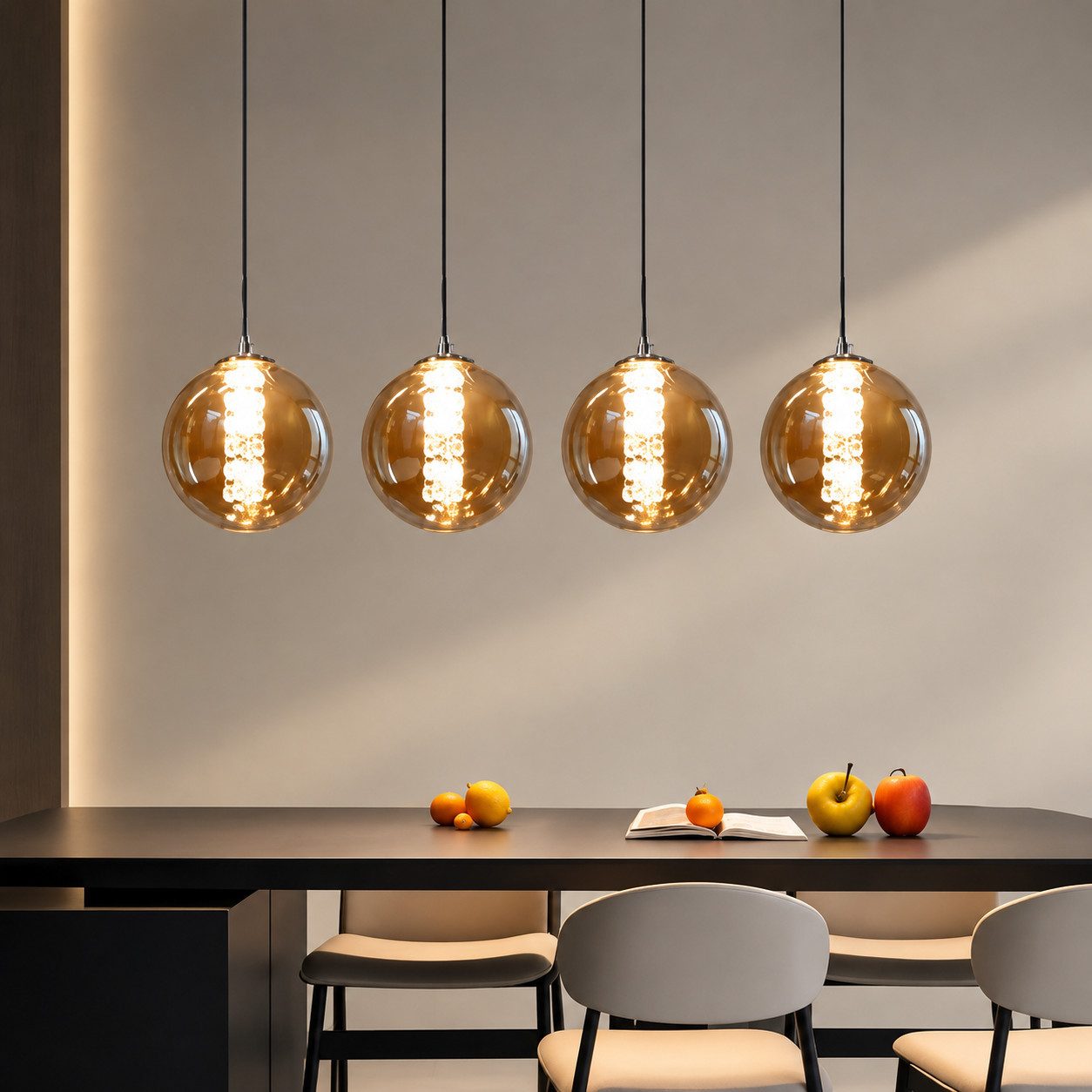 Nettlife Pendelleuchte Glas Rauchgrau 1/3/4/6/10/15 Flammig Modern Esstischlampe G9, LED wechselbar, Warmweiß, Hängelampe für Esstisch,Schlafzimmer,Esszimmer,Bar,Nachttisch