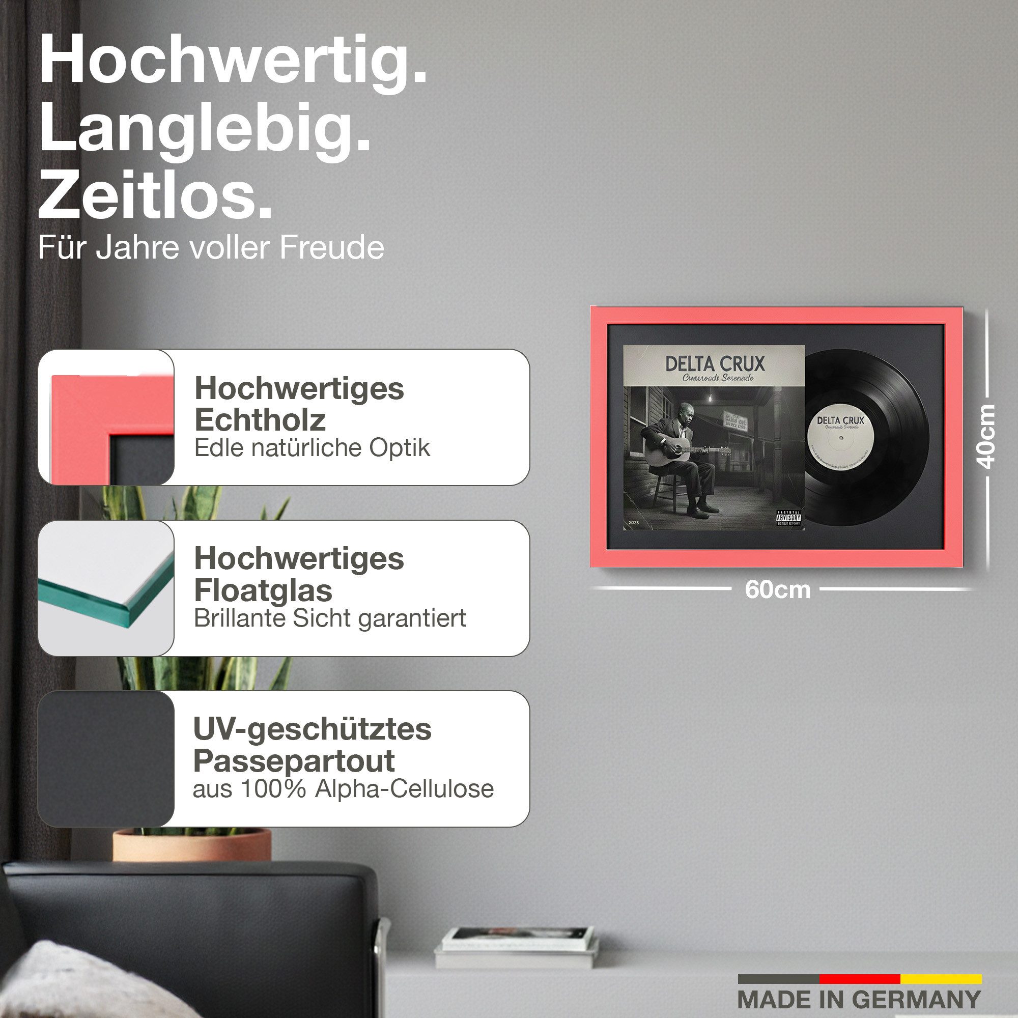 K-Möbel Bilderrahmen Schallplatten Rahmen für Vinyl und Cover, (1 St), mit Passepartout
