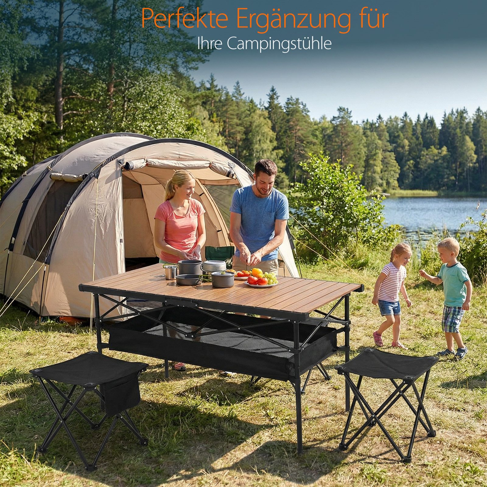Sekey Campingtisch Faltbar Ultraleicht Gartentisch Klappbar Balkontisch aus Aluminium, 120 x 60 cm Tischplatte in Holzoptik, Wetterfest Stabilit Pflegeleicht