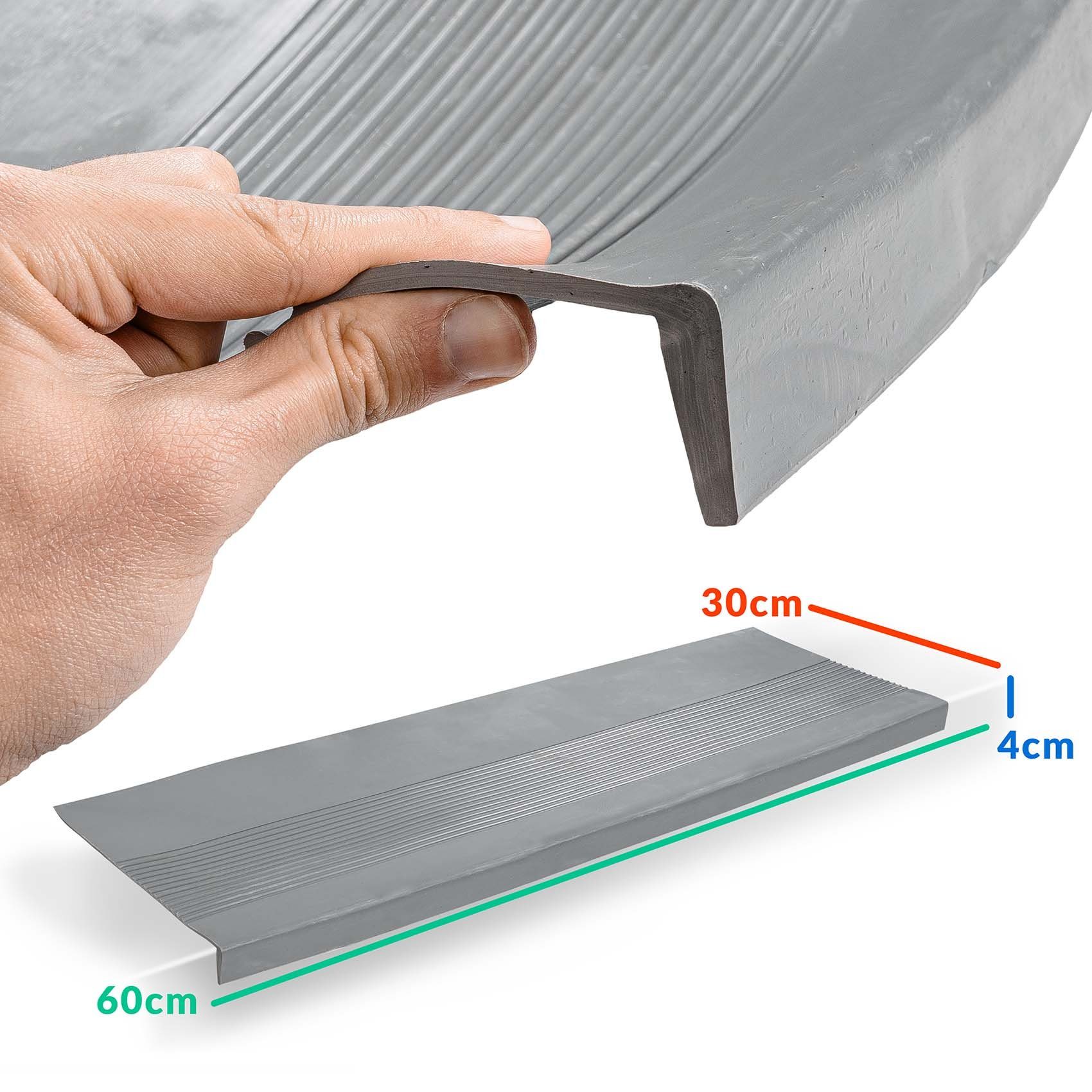 ANRO Stufenmatte Stufenschutz aus Gummi Treppenschutz Treppenmatte, Eckig, mit Rillen Größe 30x60cm - rutschischer & anpassbar