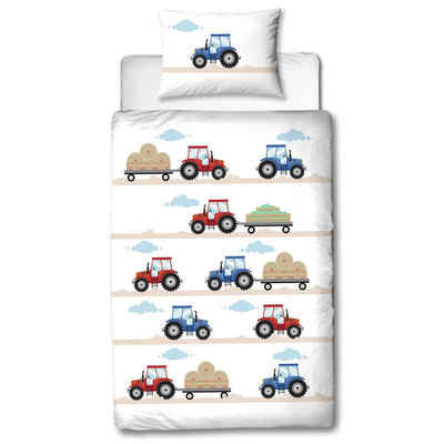 Babybettwäsche »Traktor Kinder-Bettwäsche 100x135 + 40x60 cm 2tlg., 100 % Baumwolle in Biber, soft und kuschelweich für Jungen Babys und Kinder, Traumhelden«, MTOnlinehandel