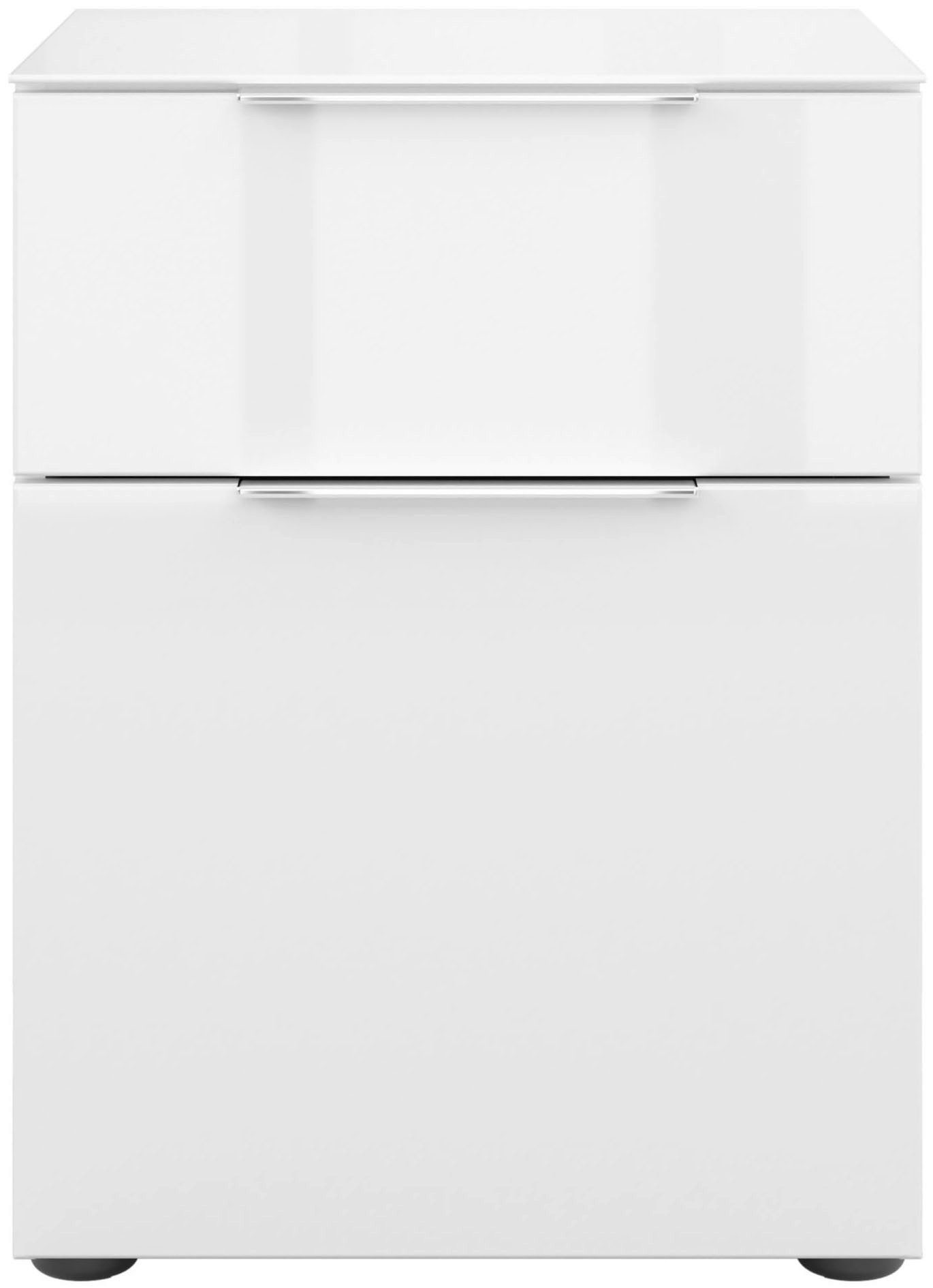 Manjana Möbel Nachtkommode mit Chrom oder Schwarz matten Metallgriffen