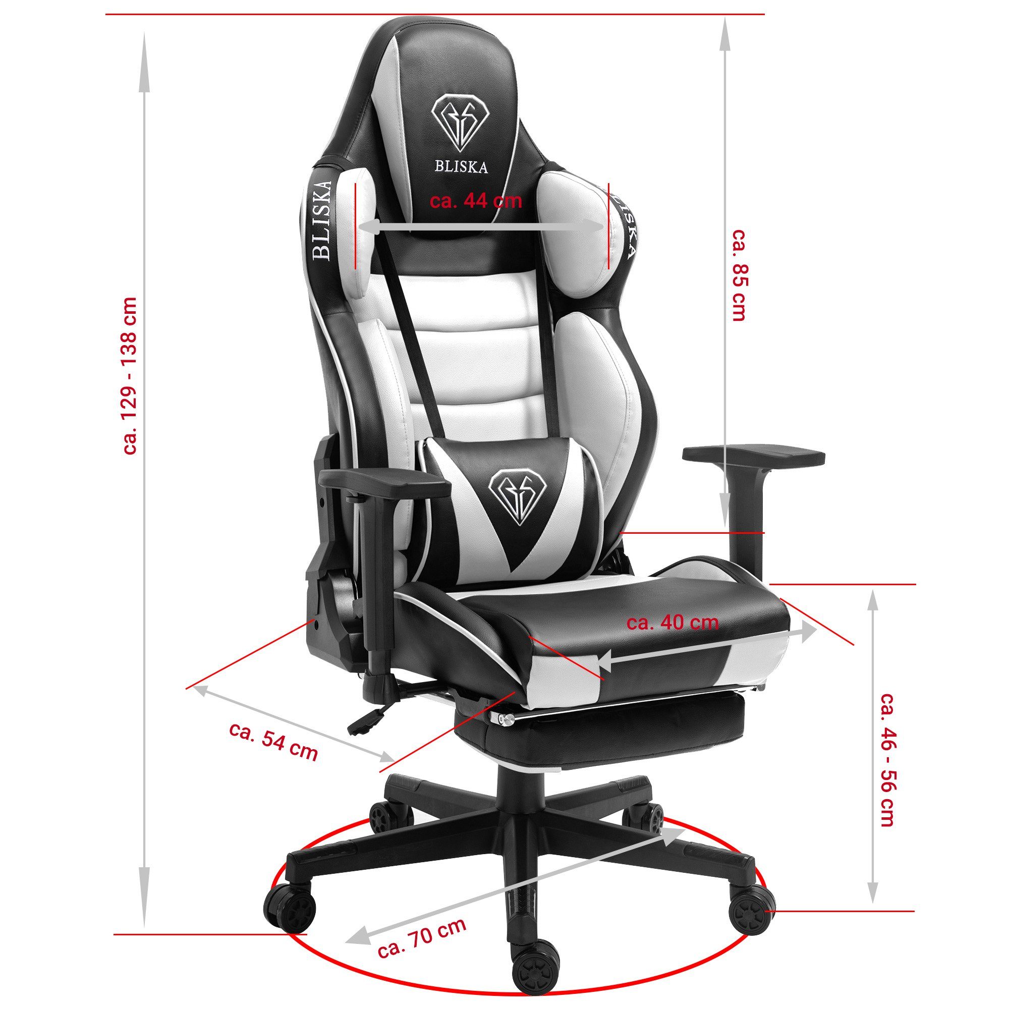 mit flexiblen Stuhl Chefsessel Bürostuhl Odysseus 4D-Armlehnen / (1 Racing-Design Stück), TRISENS Gaming Weiß im Schwarz