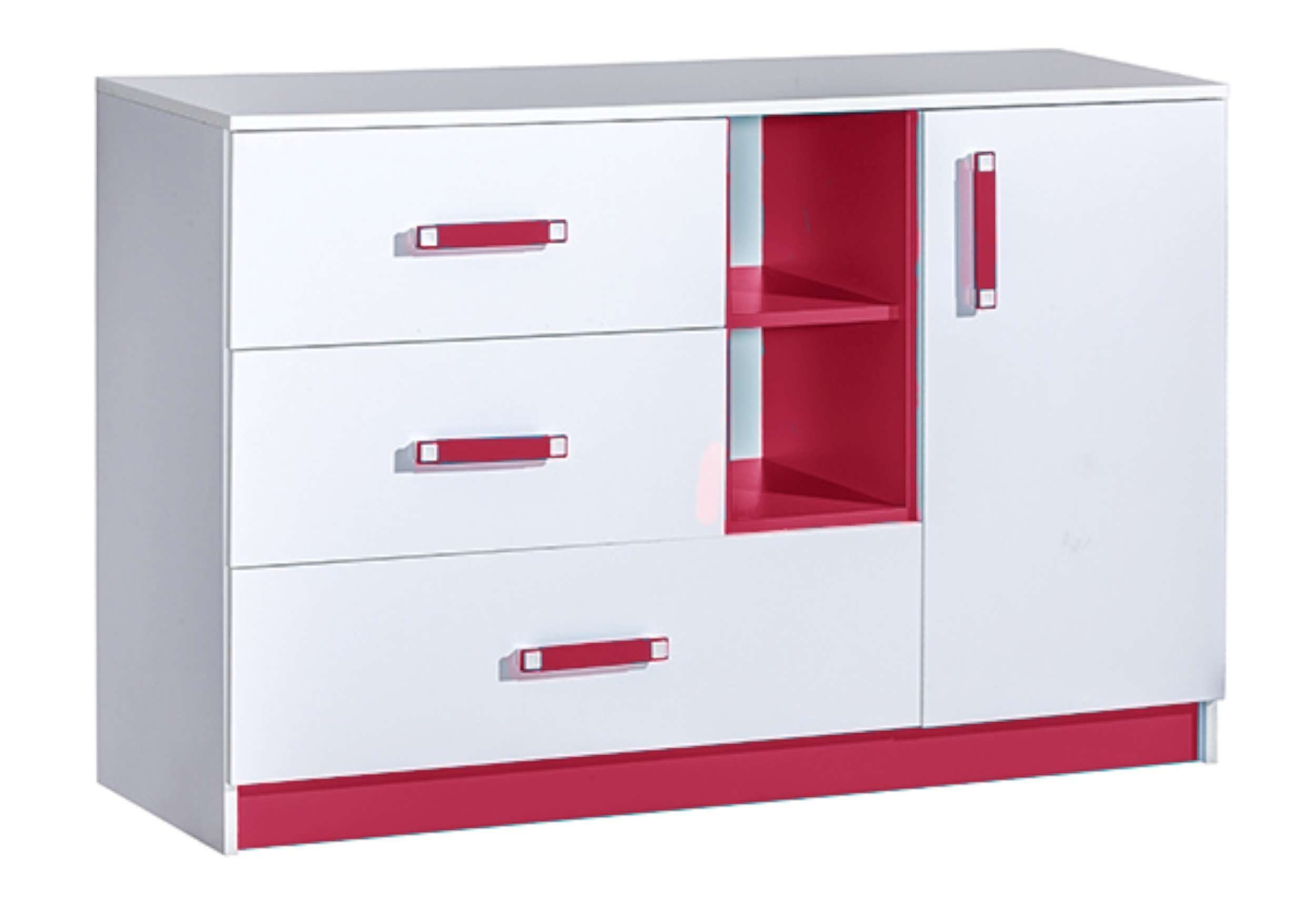 Stylefy Kinderkleiderschrank Taira II (Sideboard, Standschrank) offene Fächer, mit Schubladen, Vollauszug, Modern Design, für Kinder Weiß - Rosa